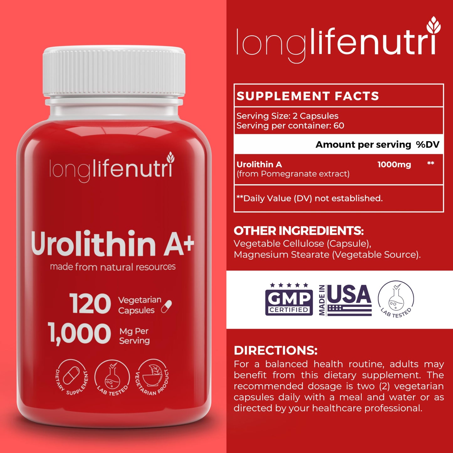 LongLifeNutri Urolithin A+ 1000 mg & Pregnenolone 100 mg Bundle, 300 Veg Caps
