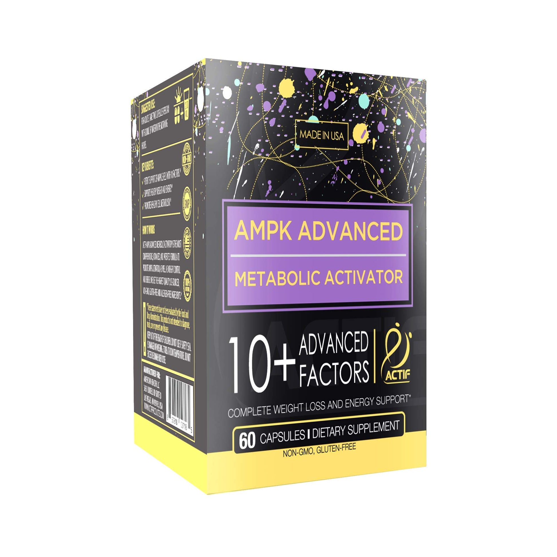 ACTIF AMPK Advanced Metabolic Activator with 10 Factors, Non-GMO, With Energy Support, 60 Capsules