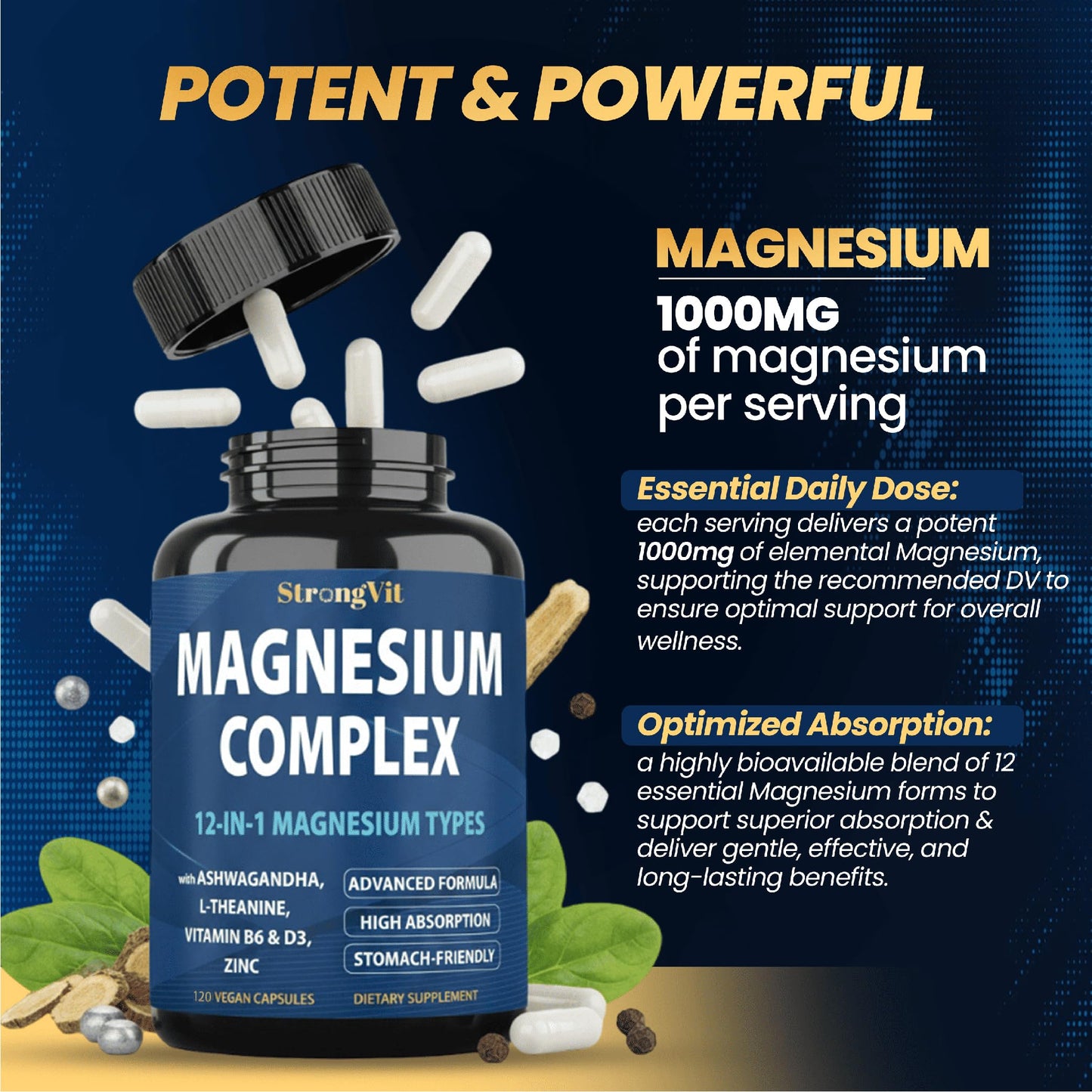 StrongVit 1000mg Magnesium Complex Capsule, 120 Count