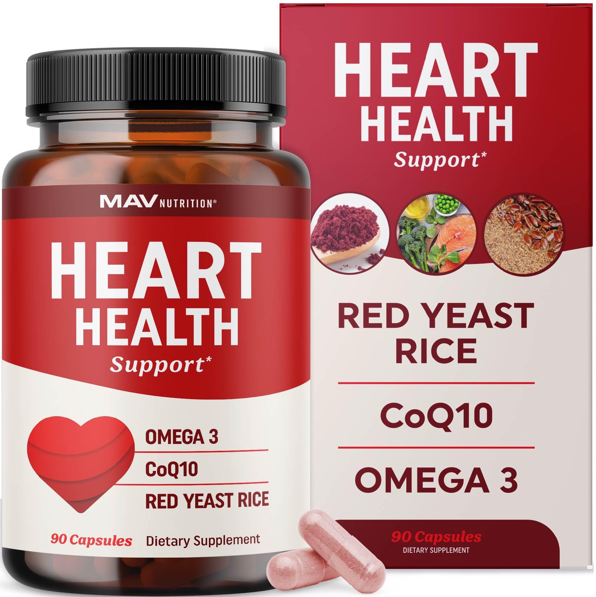 MAV NUTRITION Red Yeast Rice with CoQ10 + Omega-3 for Healthy Cholesterol Support Capsule, 90 Count