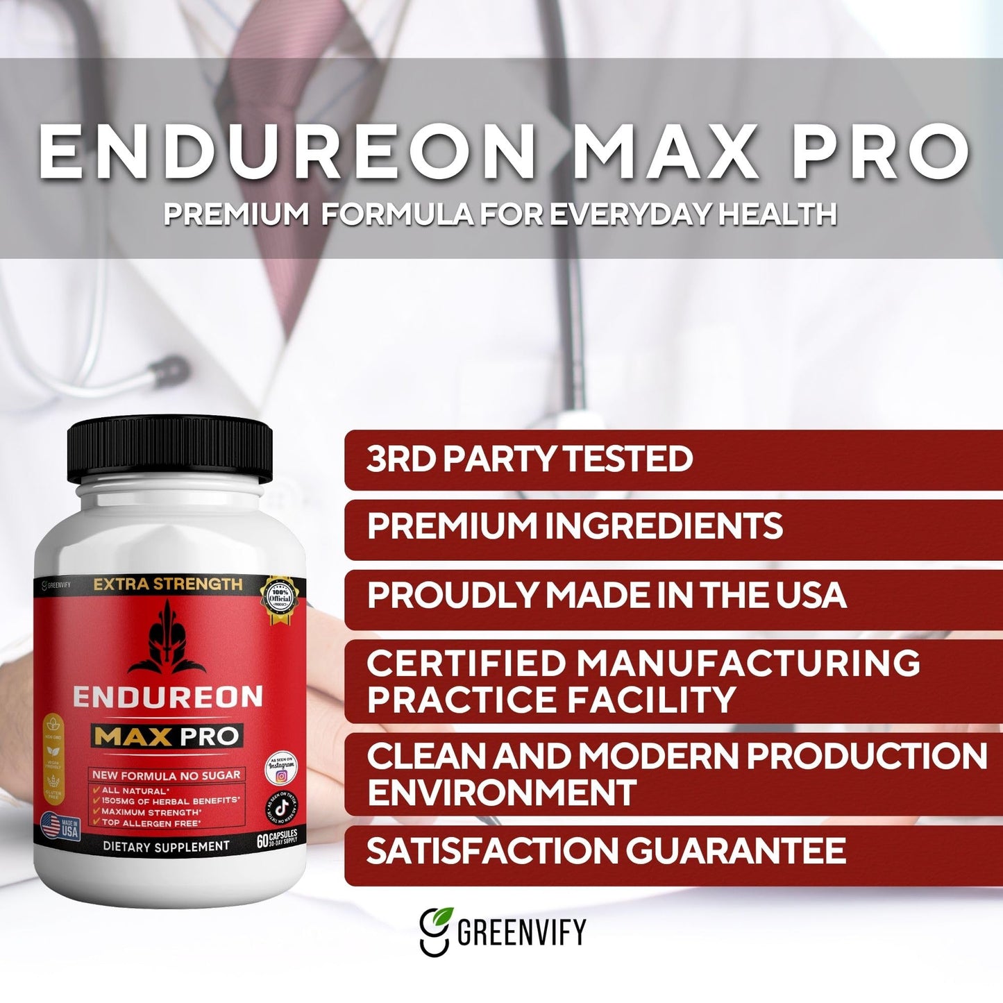GREENVIFY Endureon MAX PRO Dietary Supplement, Organic Maca Root, 60 Capsules