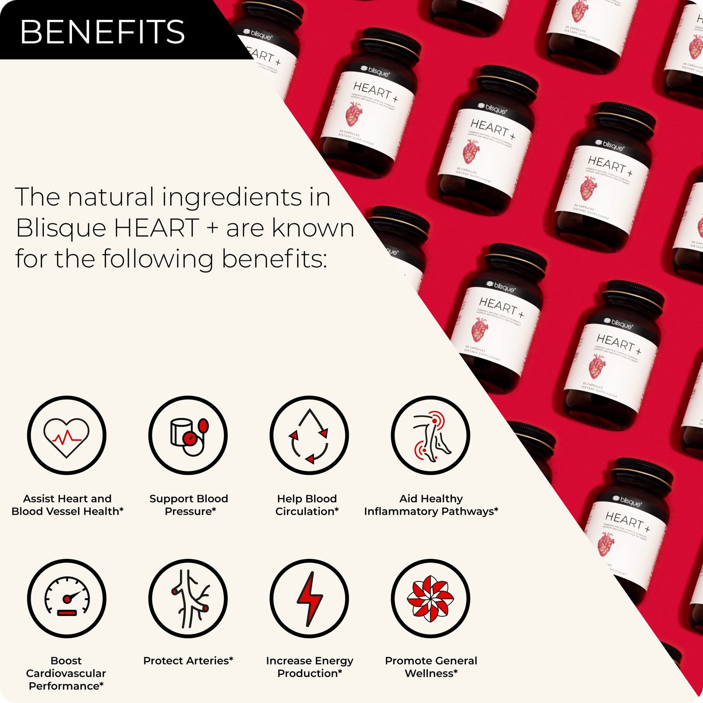 Blisque Natural Blood Pressure Support Supplement for Heart Health and Circulation Capsules, 90 Count