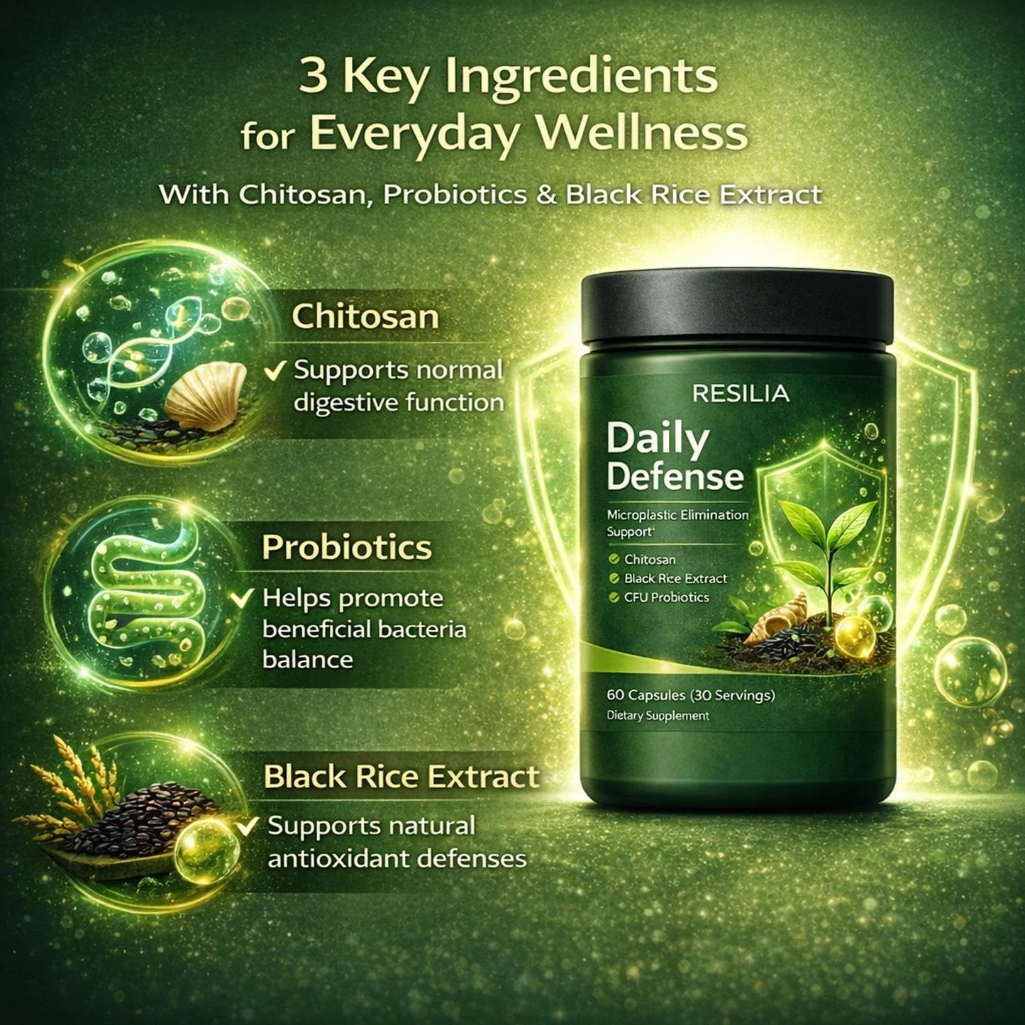 Golden Dunes Resilia Daily Defense Supplement for Gut & Cellular Support Capsules, 60 Count