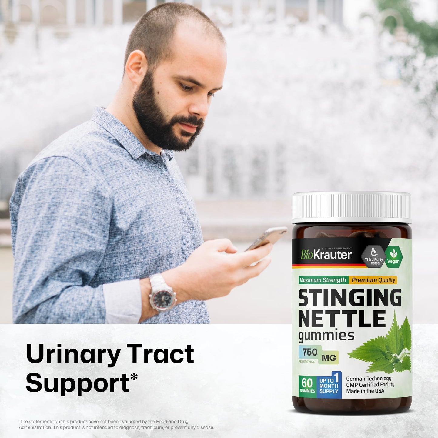 BIO KRAUTER Stinging Nettle Root Supplement 750 mg Gummies, 60 Count