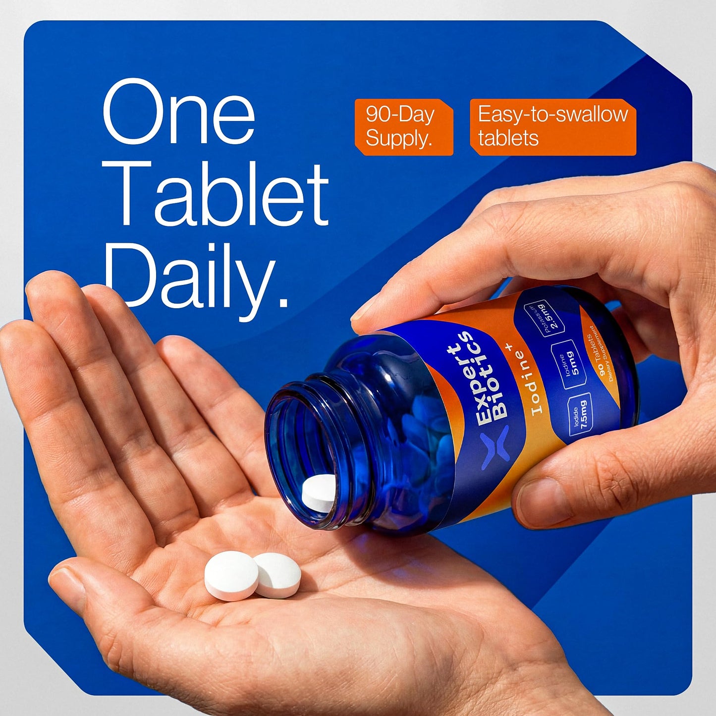 Expert Biotics Iodine+ 12.5 mg Tablets with Potassium Iodide USP and Free Iodine USP Dietary Supplement, 90 Tablets