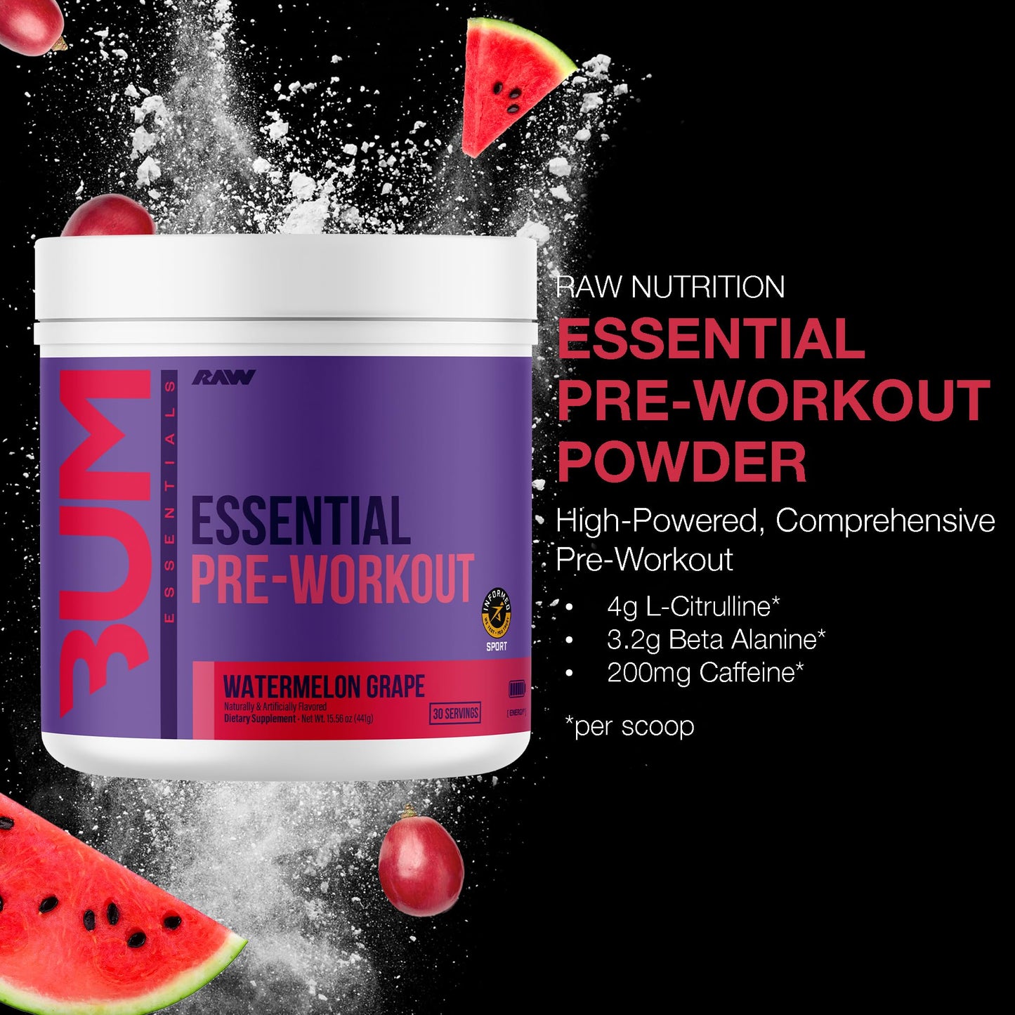 RAW Essential Pre-Workout Powder 15.56 Ounce