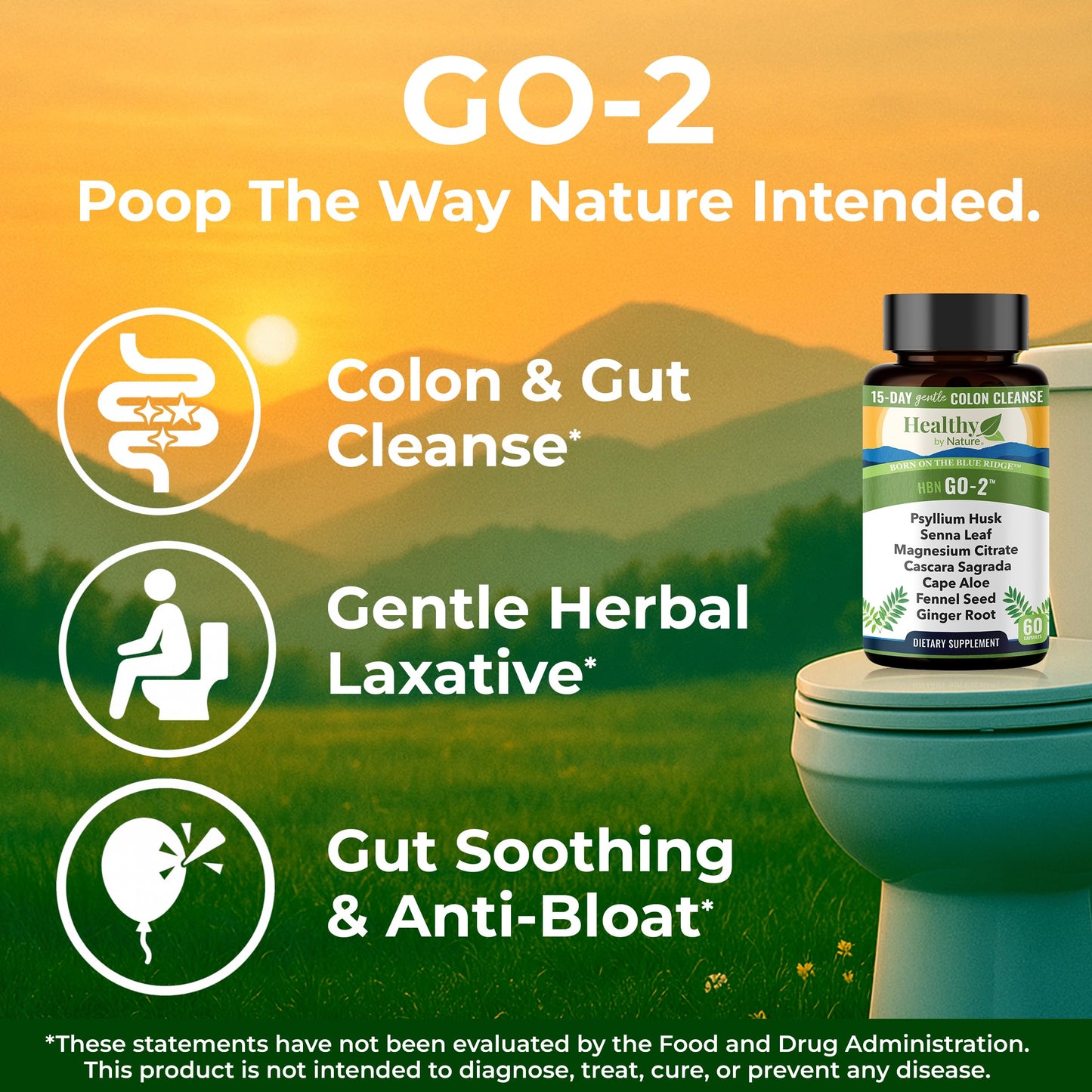 Healthy by Nature Colon Cleanse & 15 Day Gut Cleanse for Women, Men - Gentle Natural Herbal Laxative & Bowel Movement Supplement - Gut Detox Support and Relief of Occasional Constipation, Bloating, 60 Veg Capsules