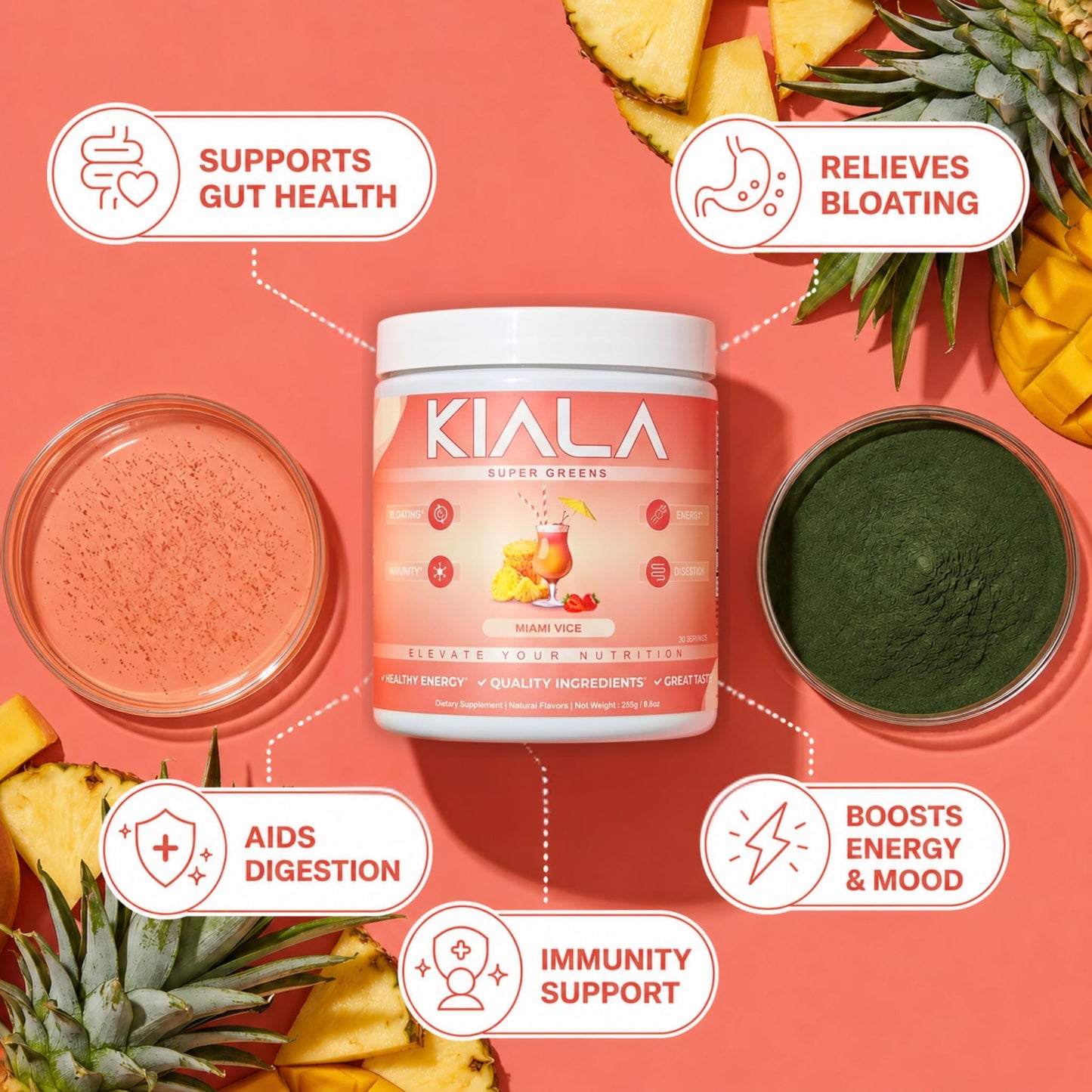 Kiala Nutrition Super Greens Powder with Spirulina & Chlorella, 9