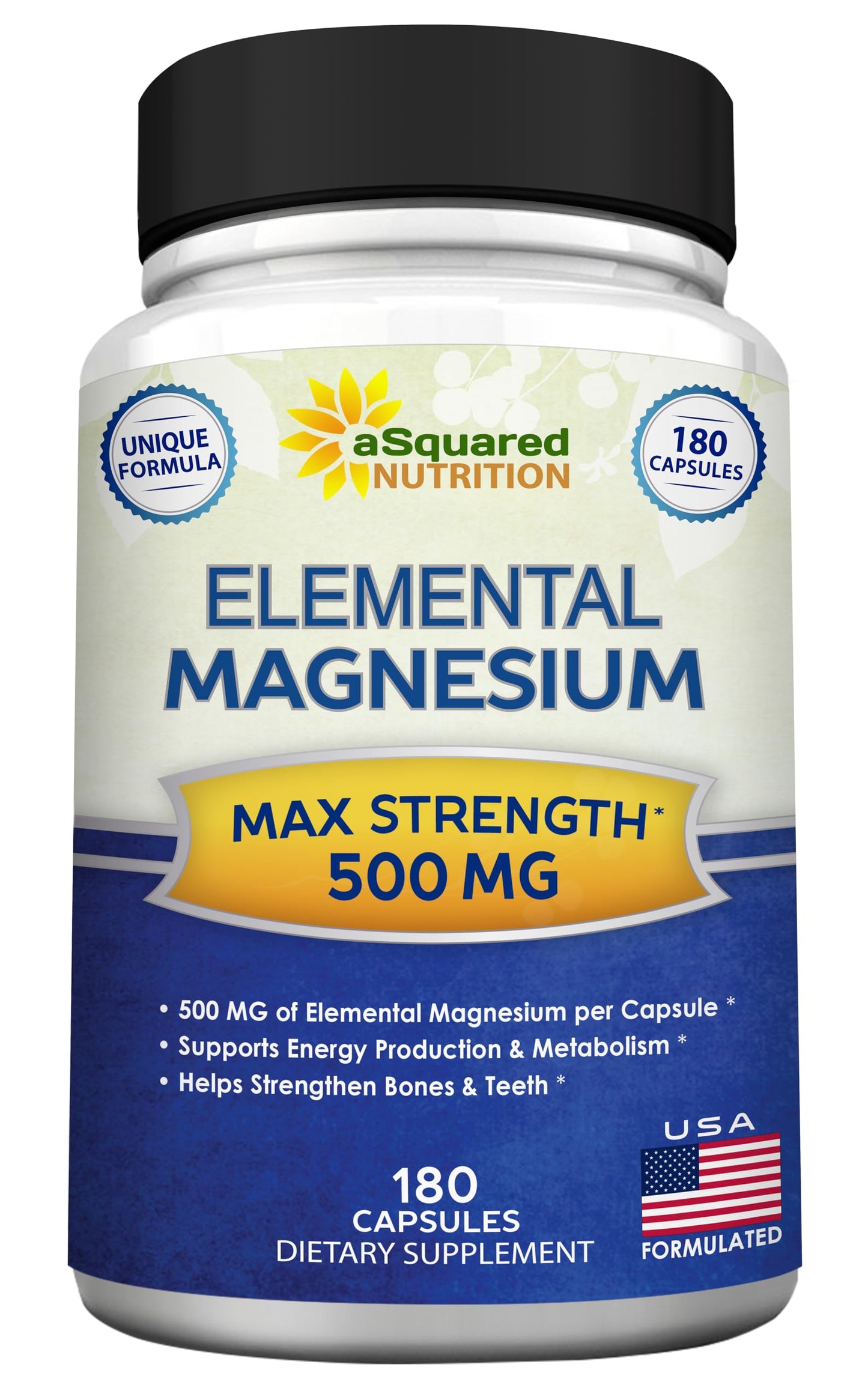aSquared Nutrition Proprietary Magnesium 500mg High Absorption Magnesium Citrate & Oxide Veggie Capsules, 180 Count
