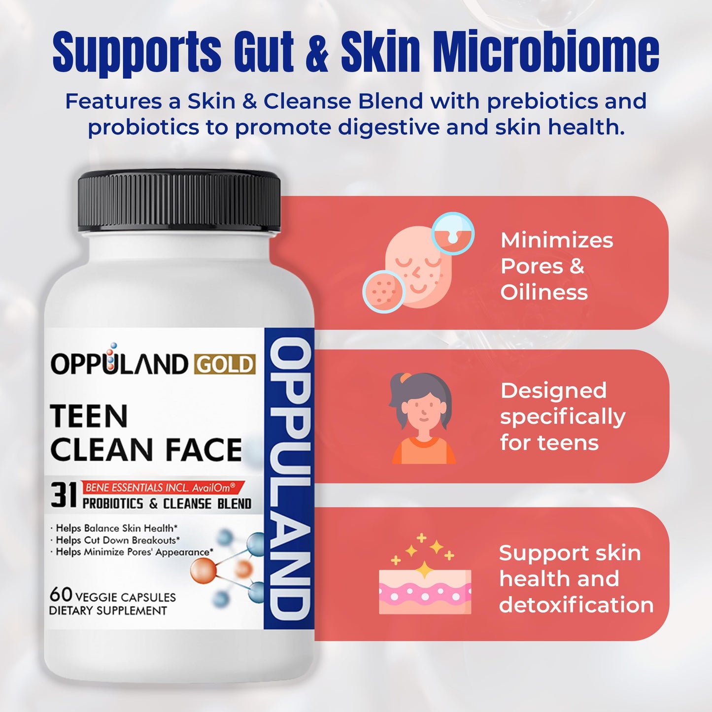 oppuland Teen Clean Face Probiotics & Cleanse Blend Softgels 60 Count