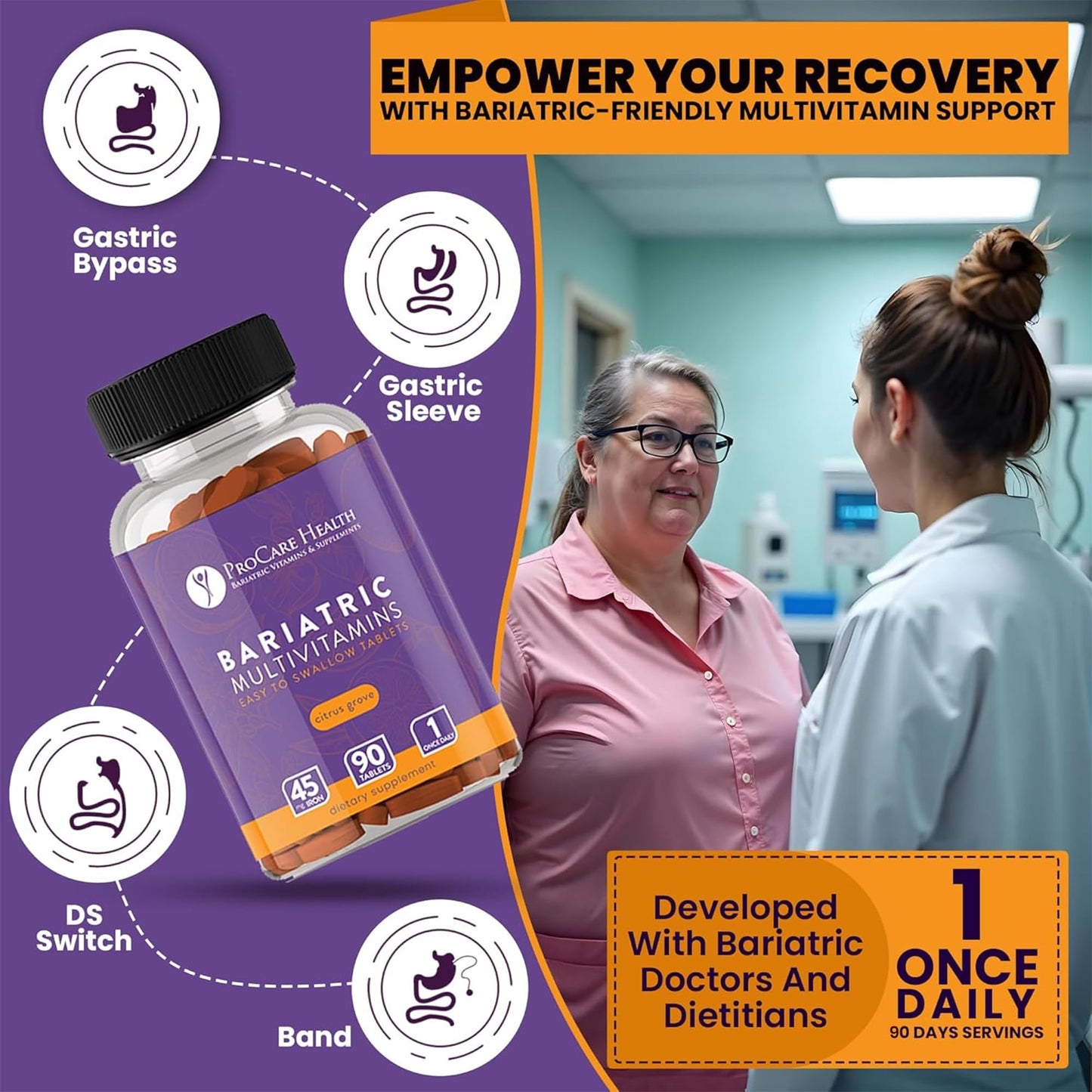 ProCare Health Bariatric Multivitamin with Iron 45mg Tablets, 90 Count