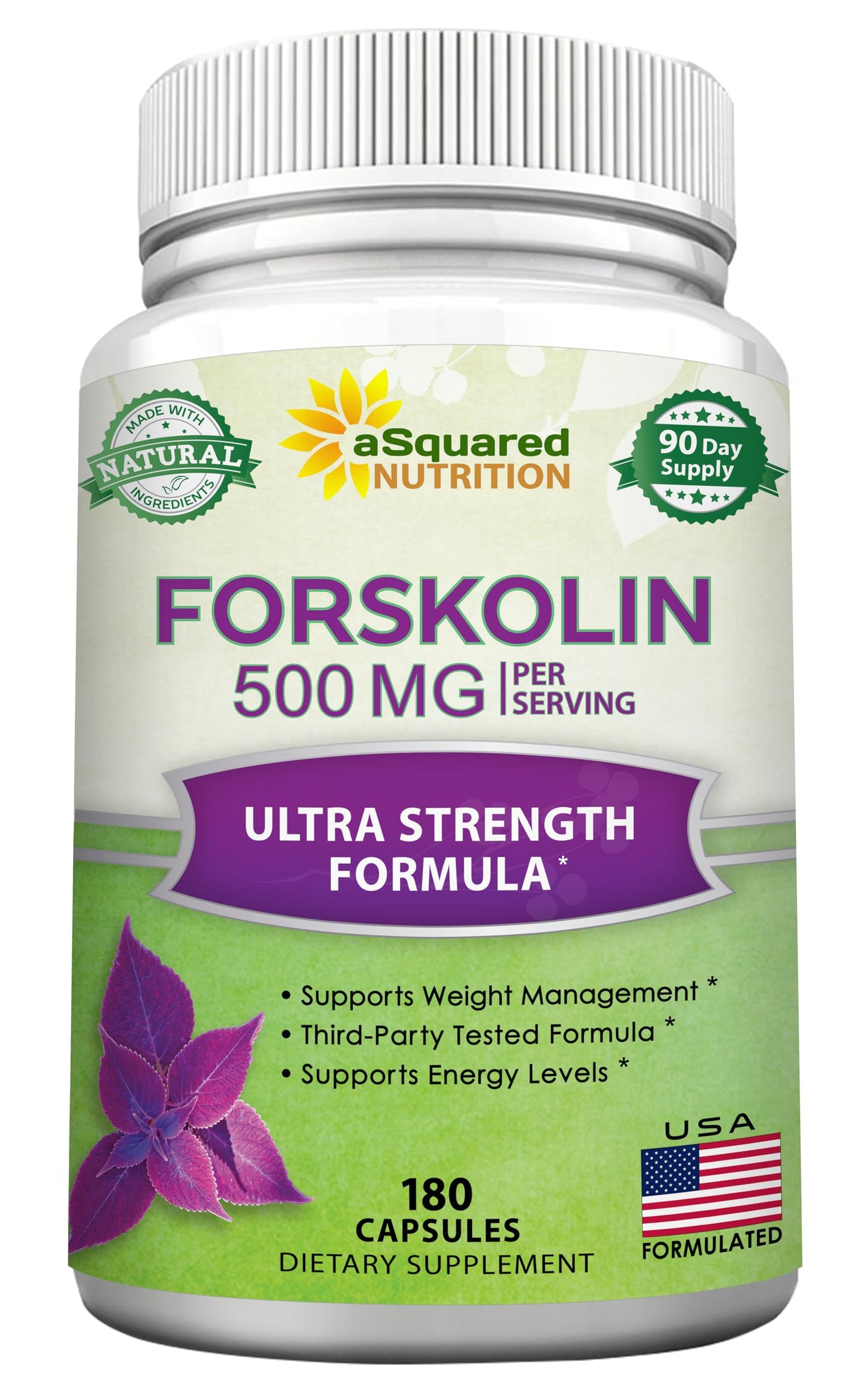 aSquared Nutrition Forskolin 500mg Per Serving Max Strength, 180 Capsules