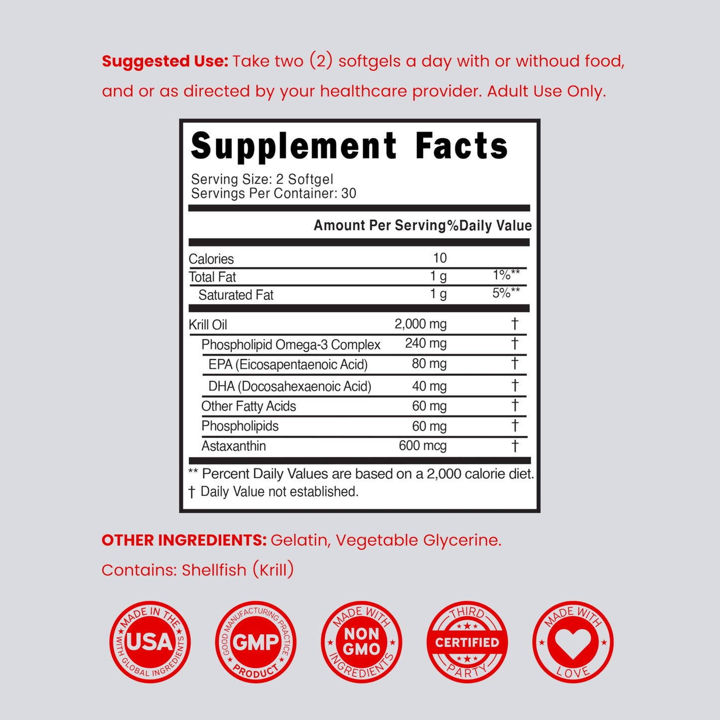 Dorado Nutrition Antarctic Krill Oil Softgels, 60 Count