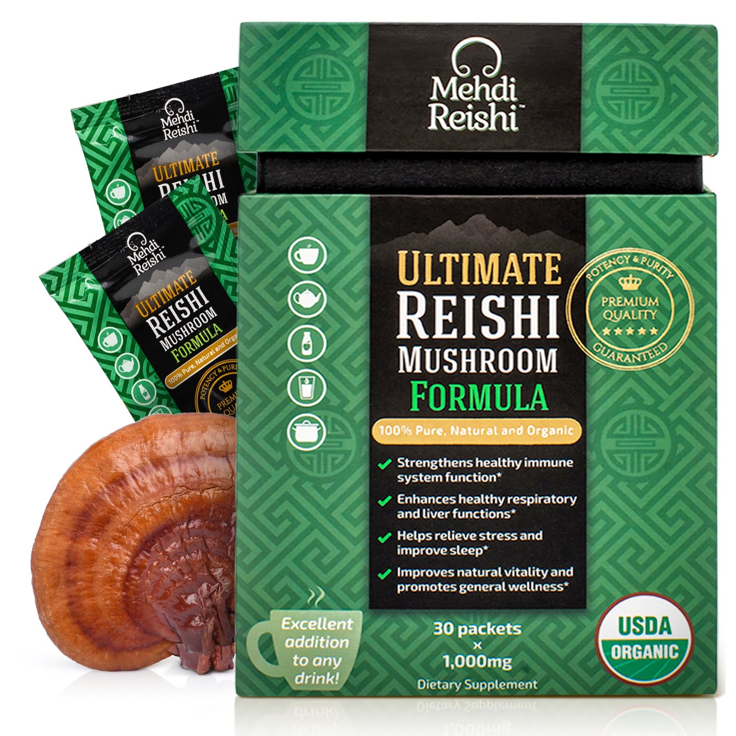 Mehdi Reishi Ultimate Reishi Spores & Extract - Triterpenes & Beta-Glucans Powder 30 Count
