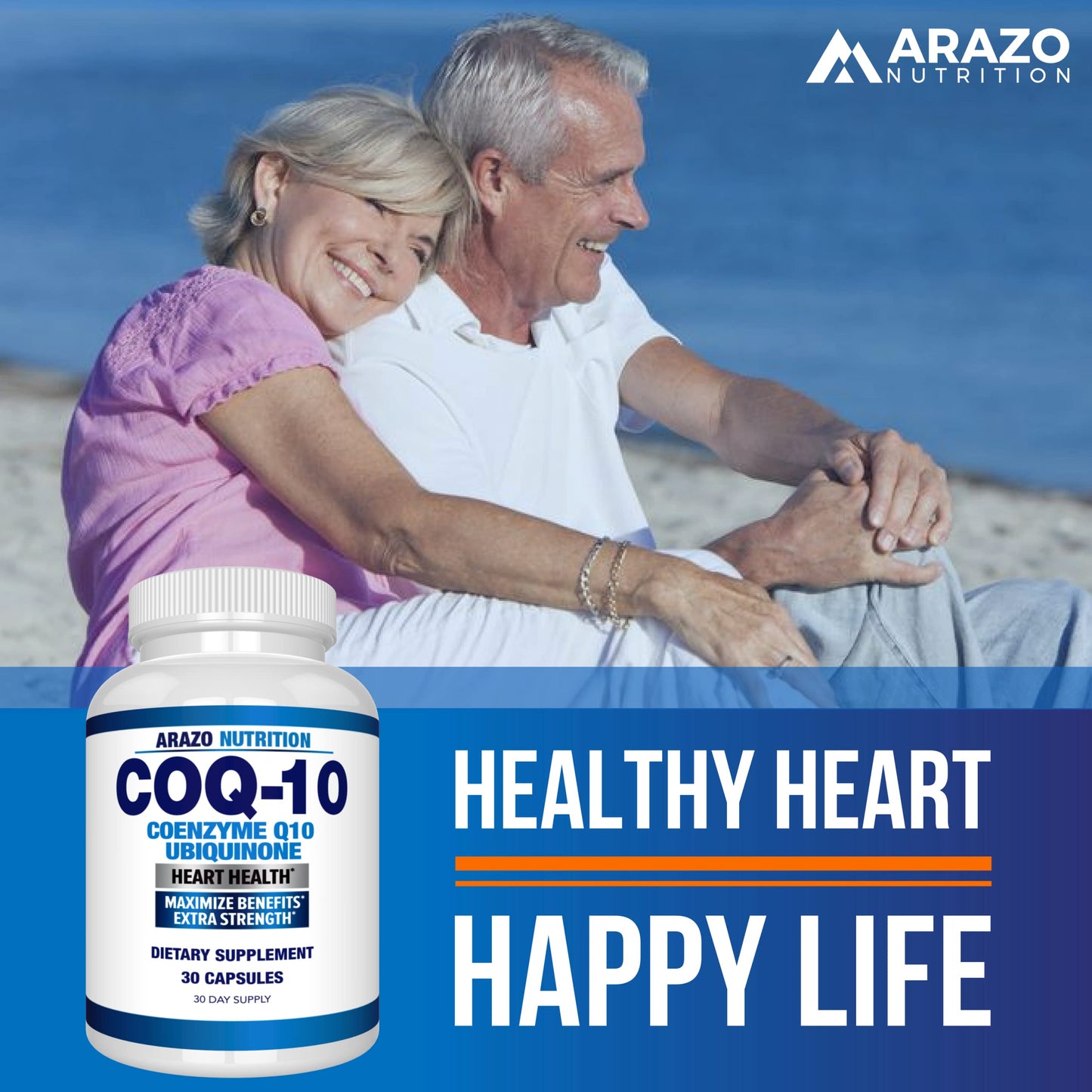 Arazo Nutrition CoQ10 Ubiquinone Coenzyme Q10-200mg Per Serving Maximum Strength Nutritional Supplement - High Absorption Capsules, 30 Count