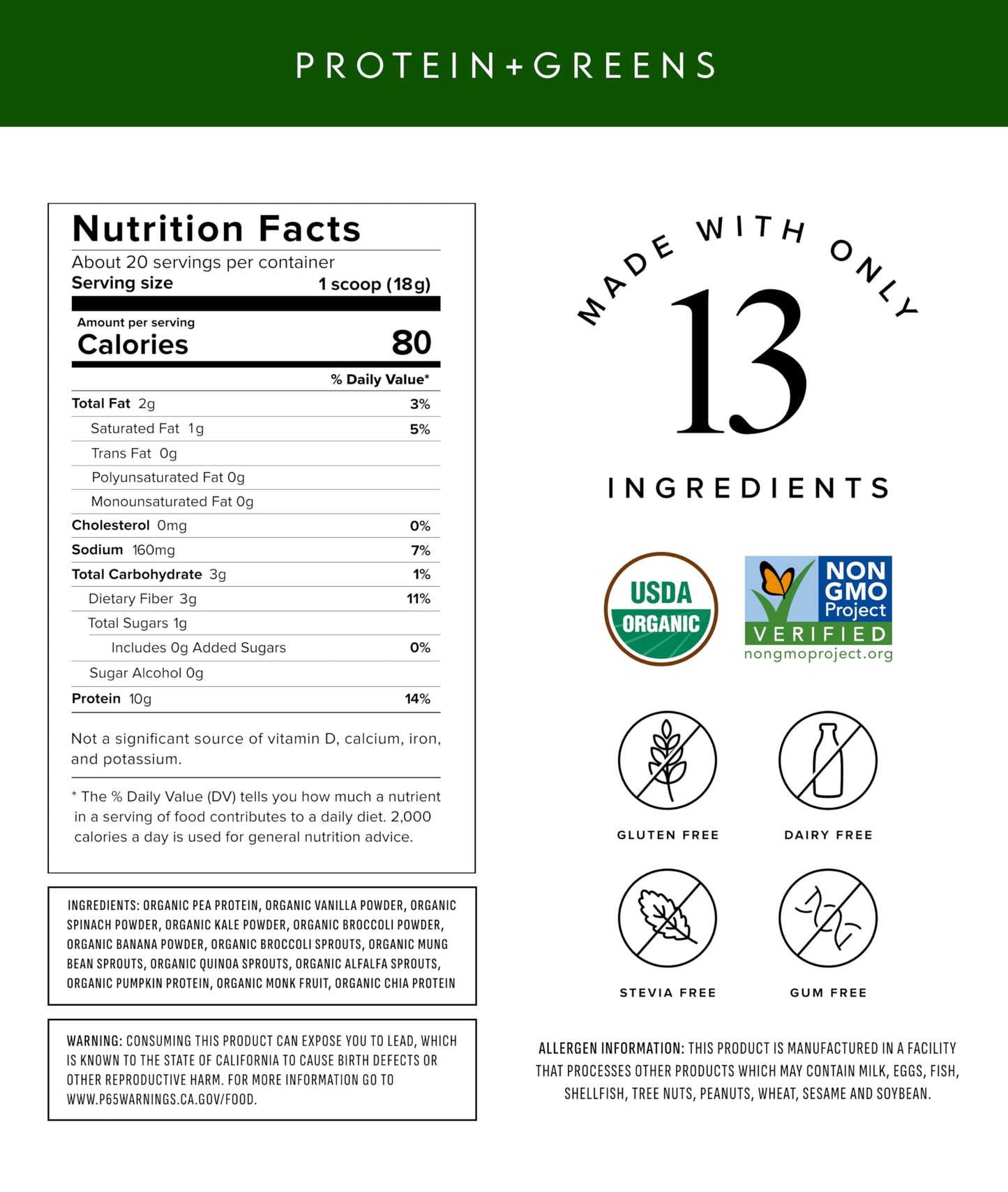 Truvani Protein + Greens Powder, 20 Servings
