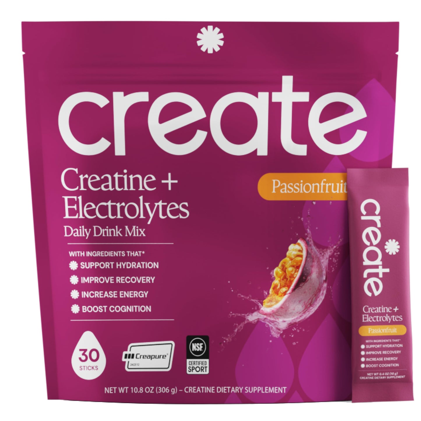 Create Creatine + Electrolytes – Energy & Strength – Passion Fruit Powder 10.6 oz