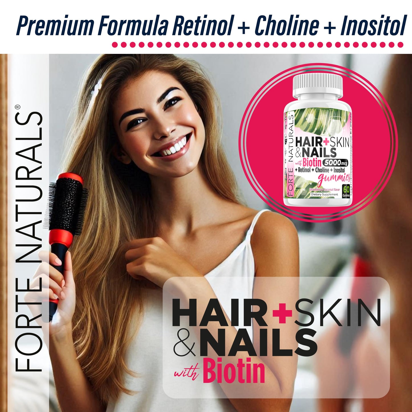 FORTE NATURALS Biotin Gummies 5,000mcg Hair Skin Nails, 60 Count