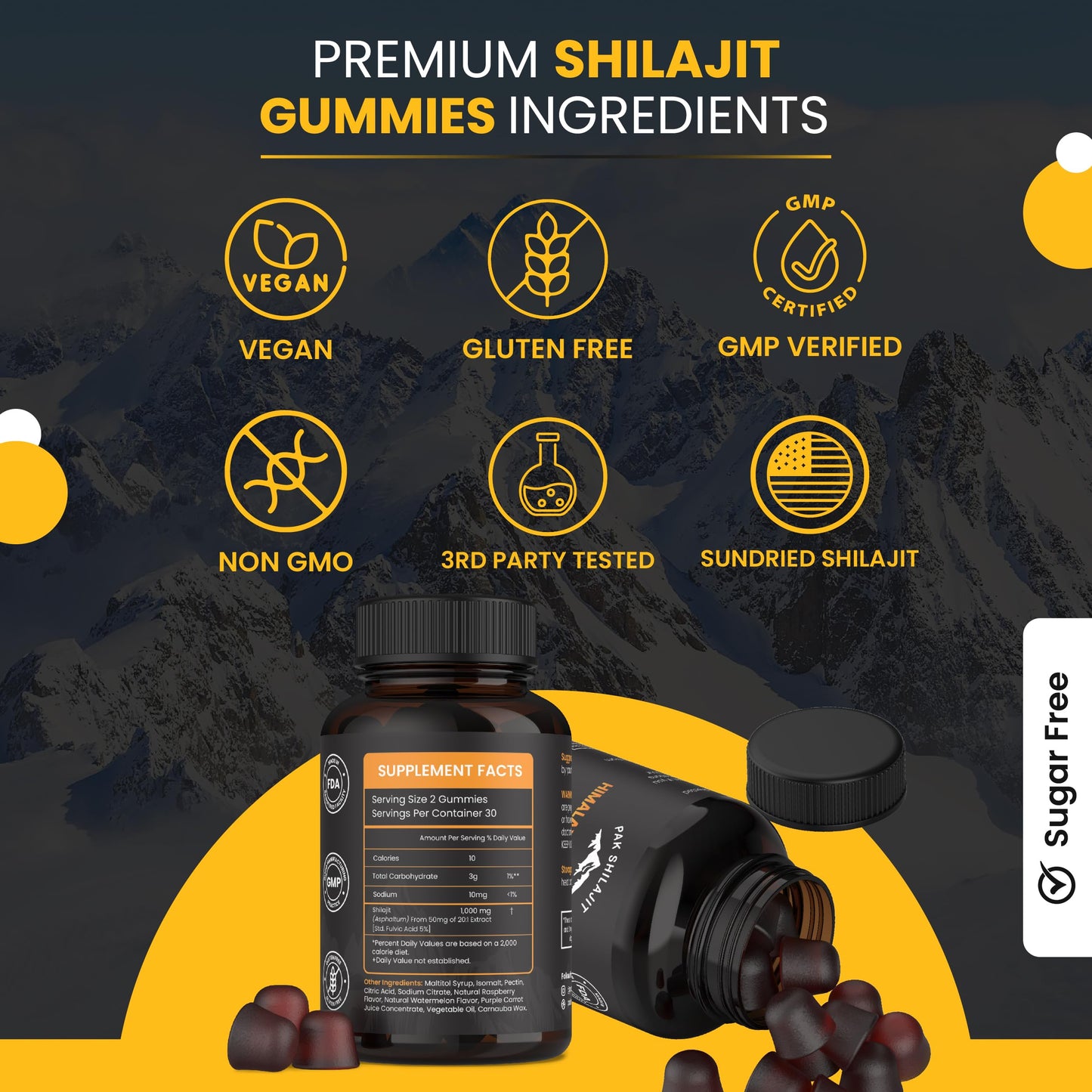PakShilajit Pure Sundried Himalayan Shilajit Gummies, 60 Count