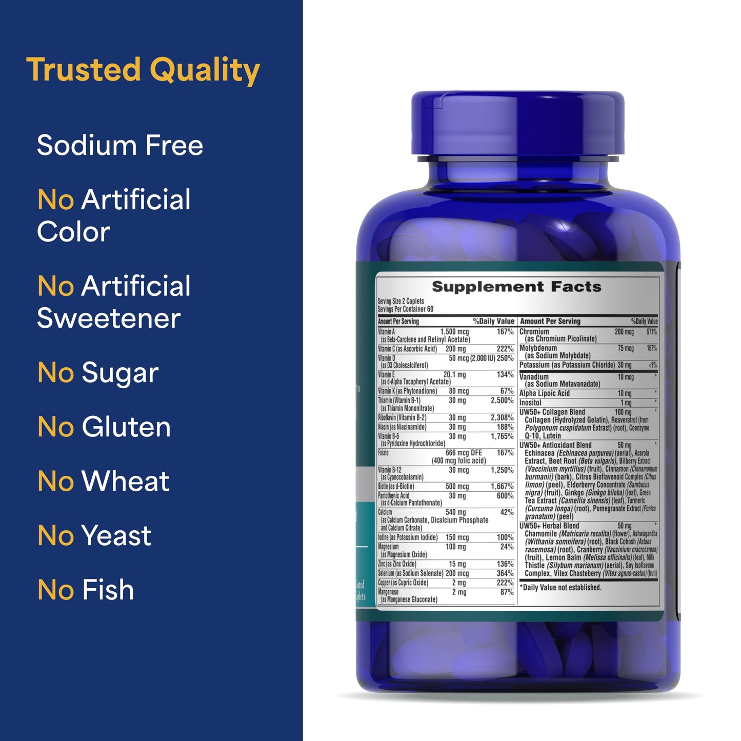 Puritan's Pride Ultra Woman 50 Plus High Potency Performance Time Release Daily Multivitamin with Zinc Caplets 120 Count
