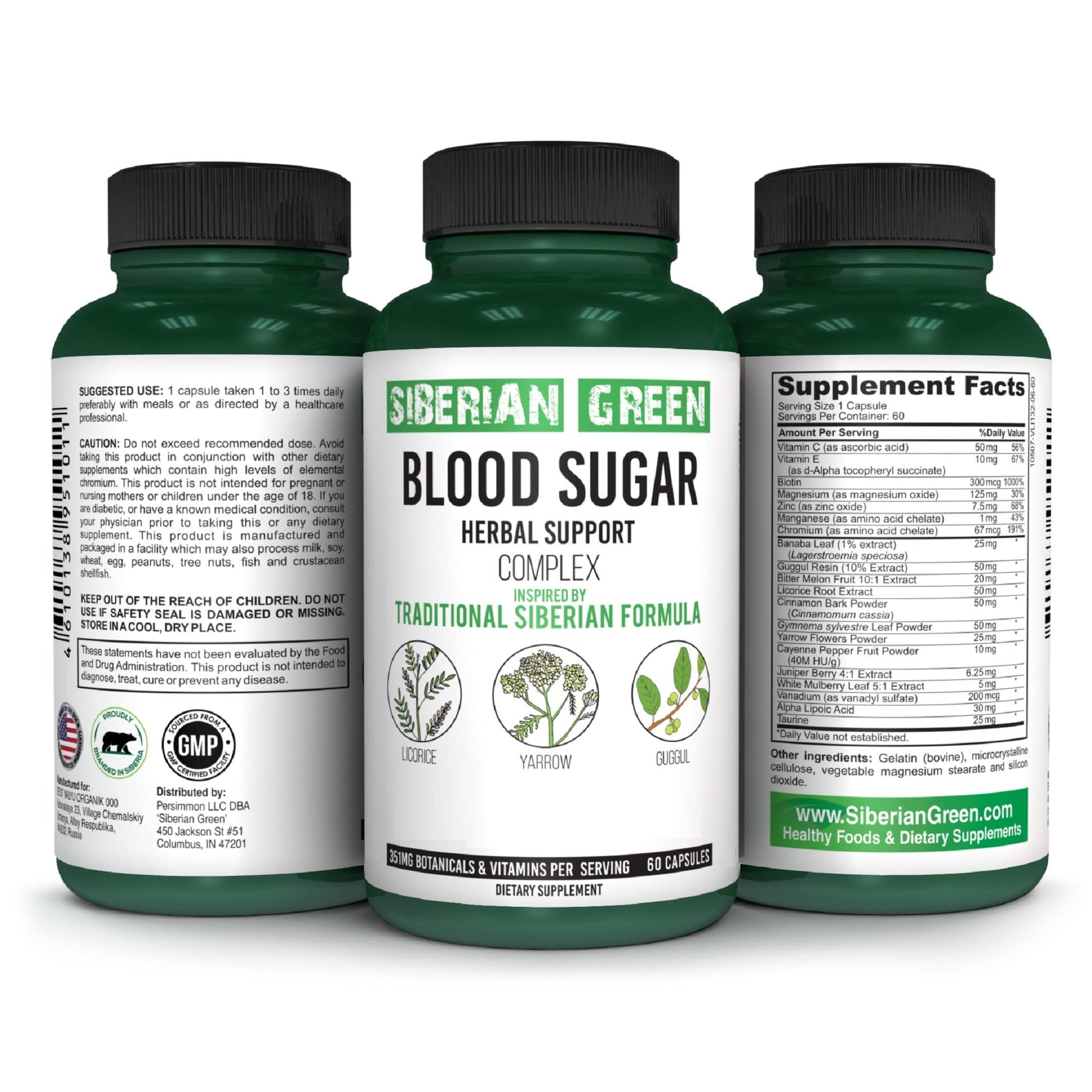 Siberian Green Sugar Herbal Support Yarrow Guggul Licorice 60 Capsules