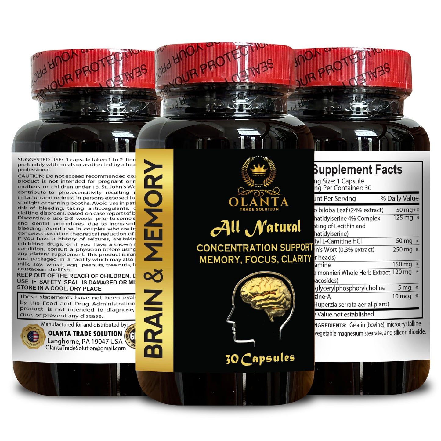 OLANTA TRADE SOLUTION Brain Memory Support Ginkgo Biloba Capsules 60 Count