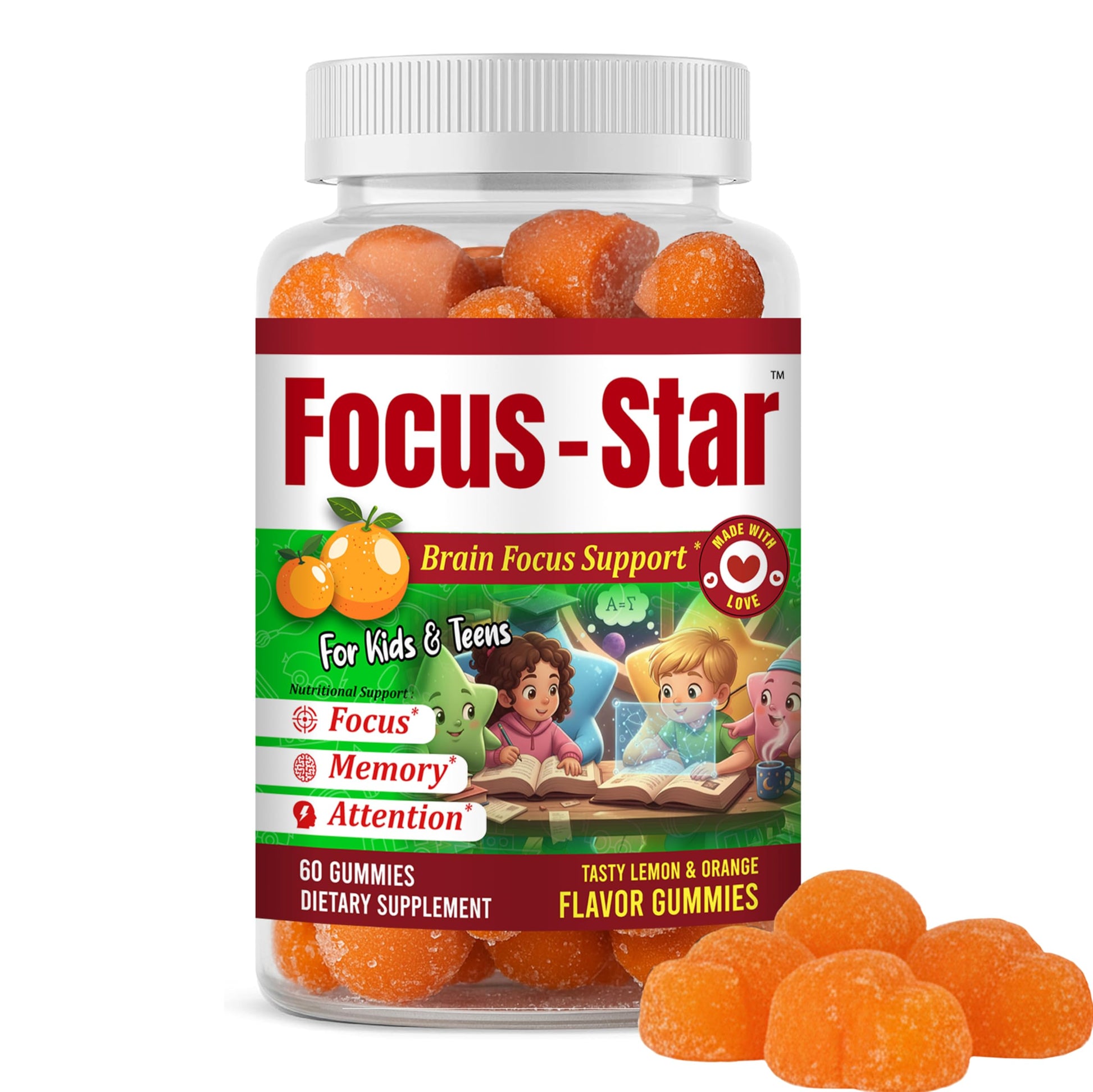 Generic Focus Star Kids Focus Gummies Omega-3 DHA Gummies for Kids, 60 Count
