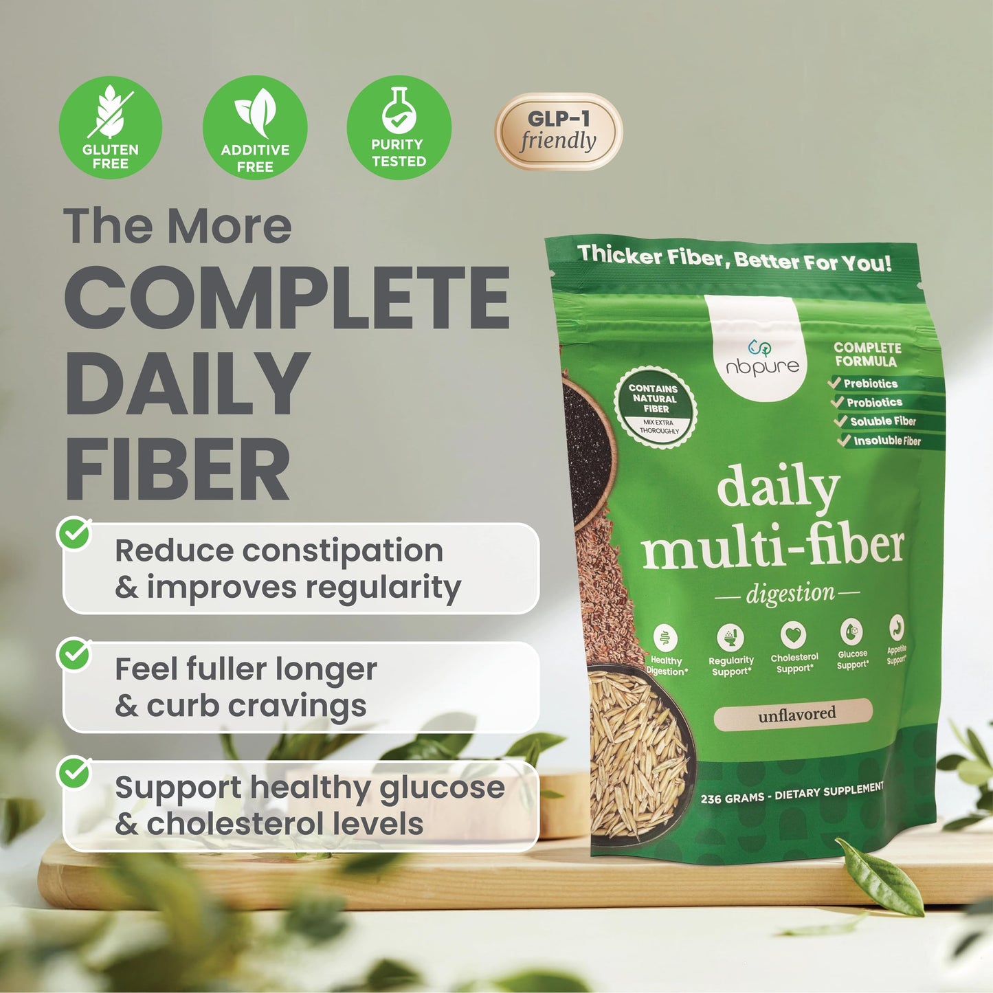 nbpure Daily Fiber Powder Blend for Digestive Health, Cholesterol Support, Healthy Weight Management - with Prebiotic, Insoluble, Soluble Fiber + 4 Probiotic Strains, Coconut Lime, Powder, 9.5 oz
