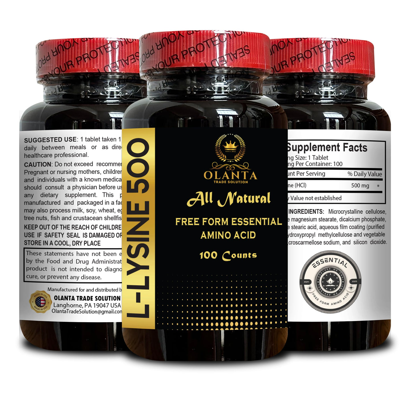 OLANTA TRADE SOLUTION L-LYSINE 500 Capsule, 100 Count