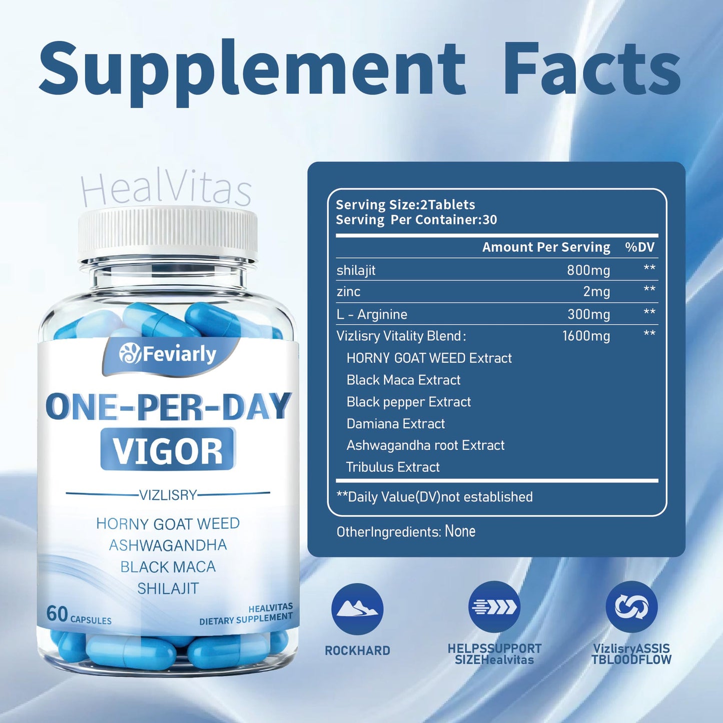Feviarly Shilajit for Men 800mg with 1600mg Vitality Blend Capsules, 60 Count