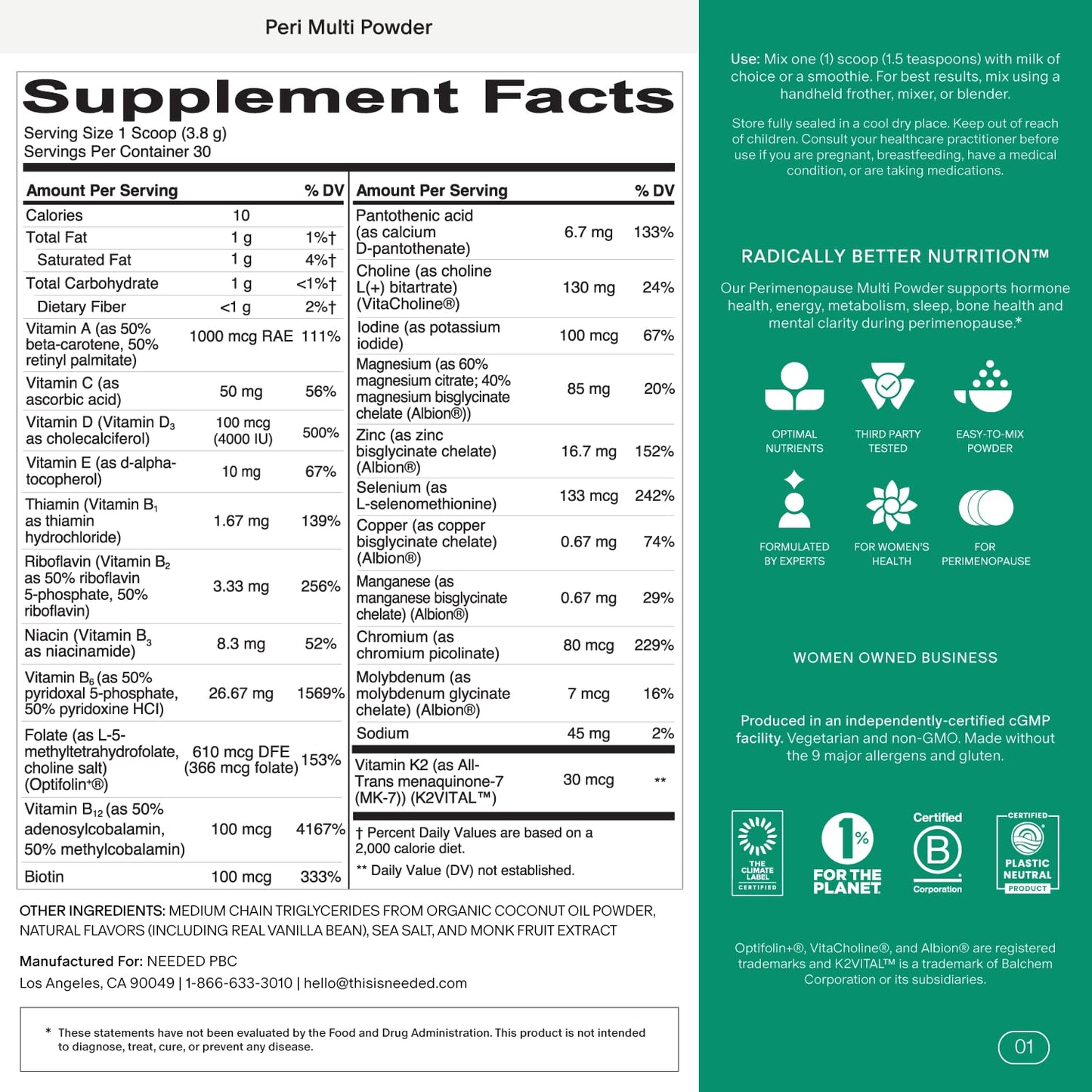 Needed. Perimenopause Supplement for Women Powder 14