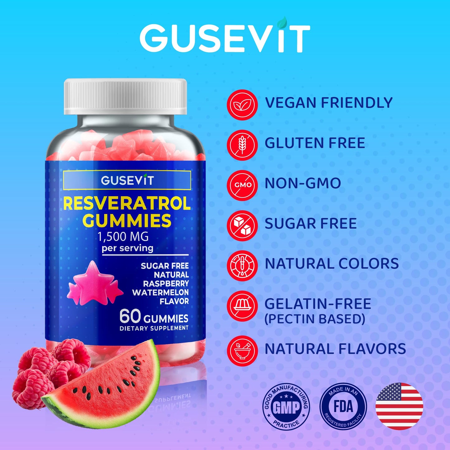 Gusevit Resveratrol Gummies 60 Count