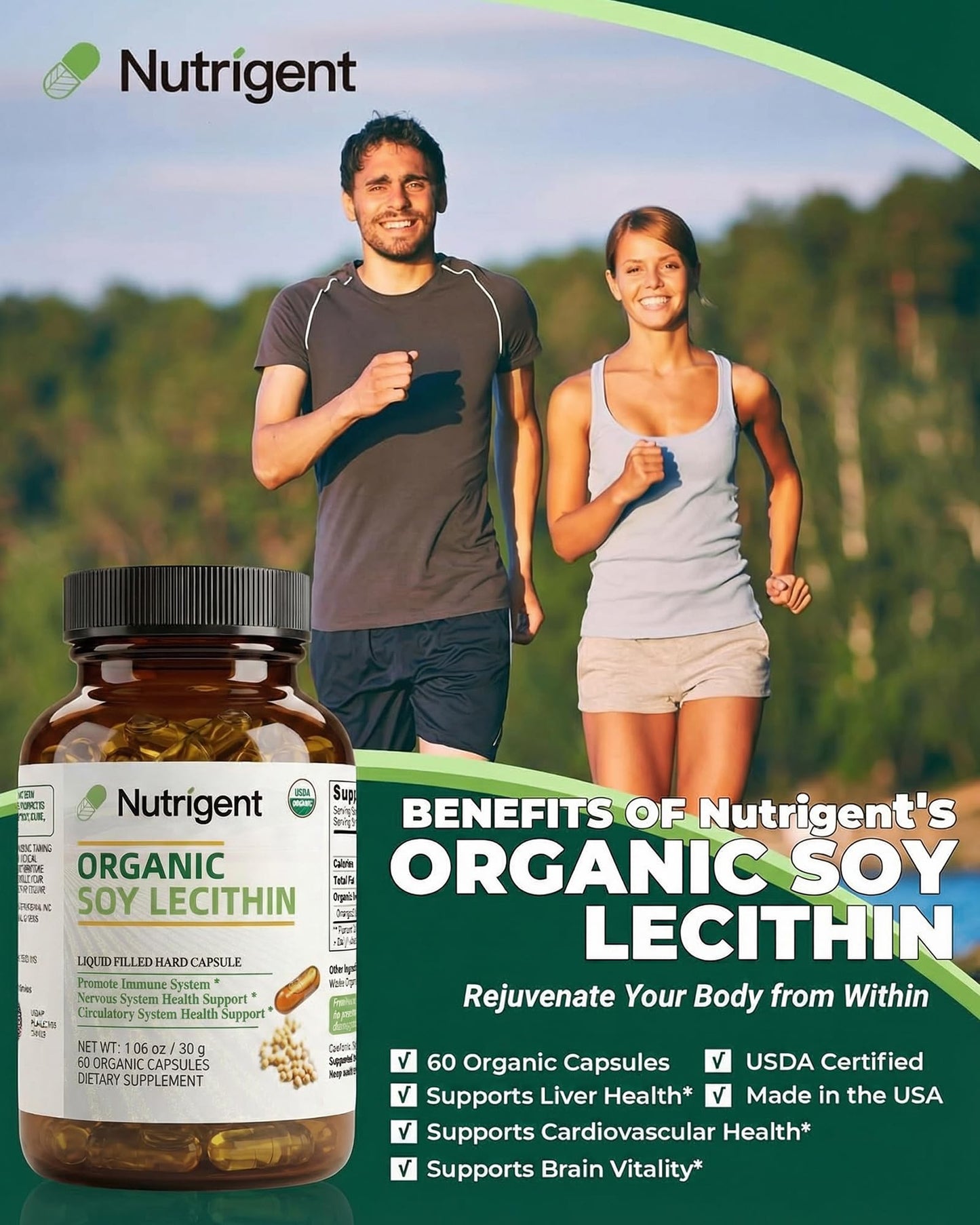 Nutrigent Soy Lecithin Supplement Capsule, 60 Count