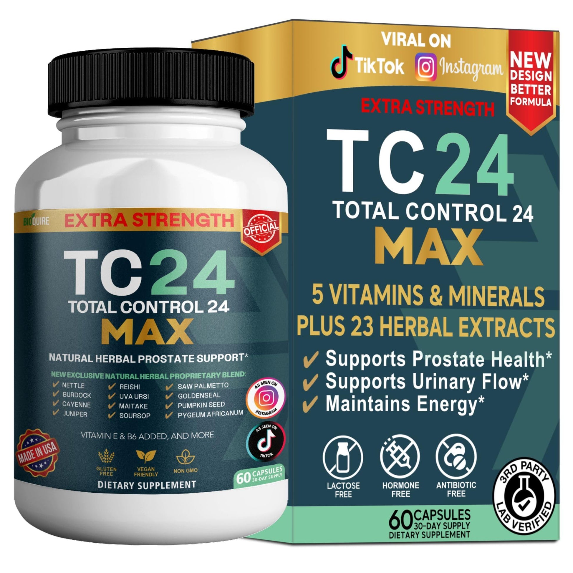 BIOQUIRE Total Control 24 Max Natural Herbal Prostate Support 60 Capsules