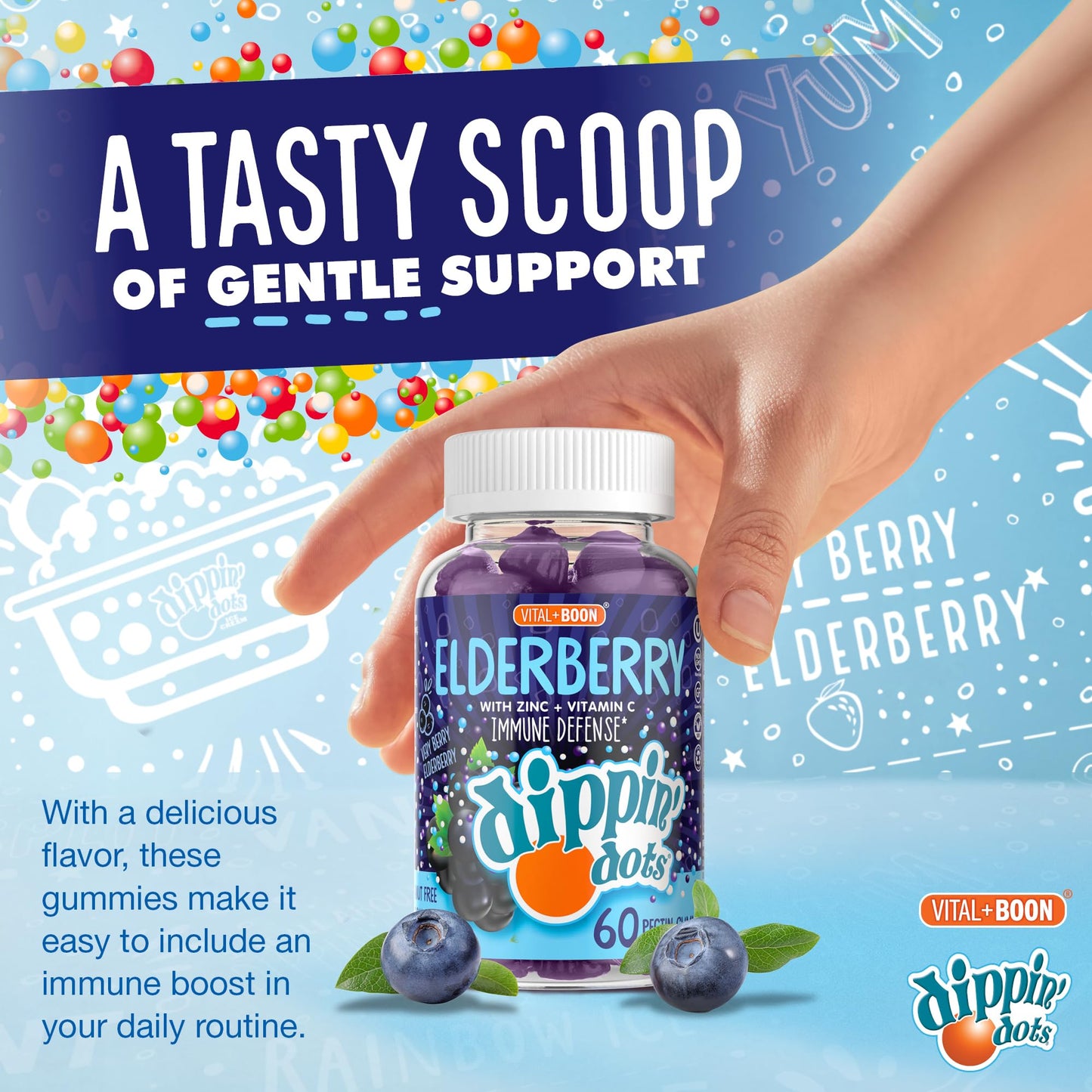 Vital+Boon Dippin' Dots Elderberry Gummies with Vitamin C and Zinc, 60 Count