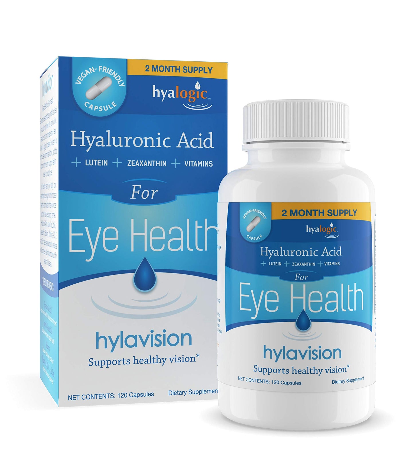 Hyalogic HylaVision Eye Vitamins – with Hyaluronic Acid, Clear Eyes with Lutein and Zeaxanthin Supplements for Eye Care Eye Health Support Capsules 120