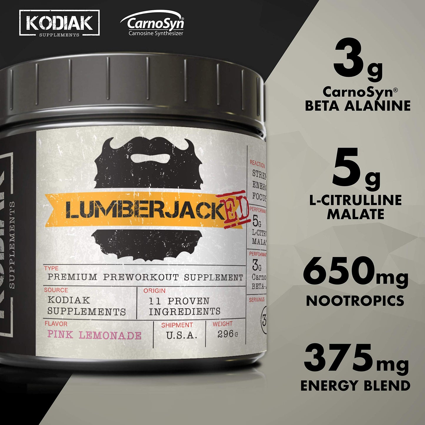 Kodiak Supplements Lumberjacked Pre Workout Powder 11.75 Ounce