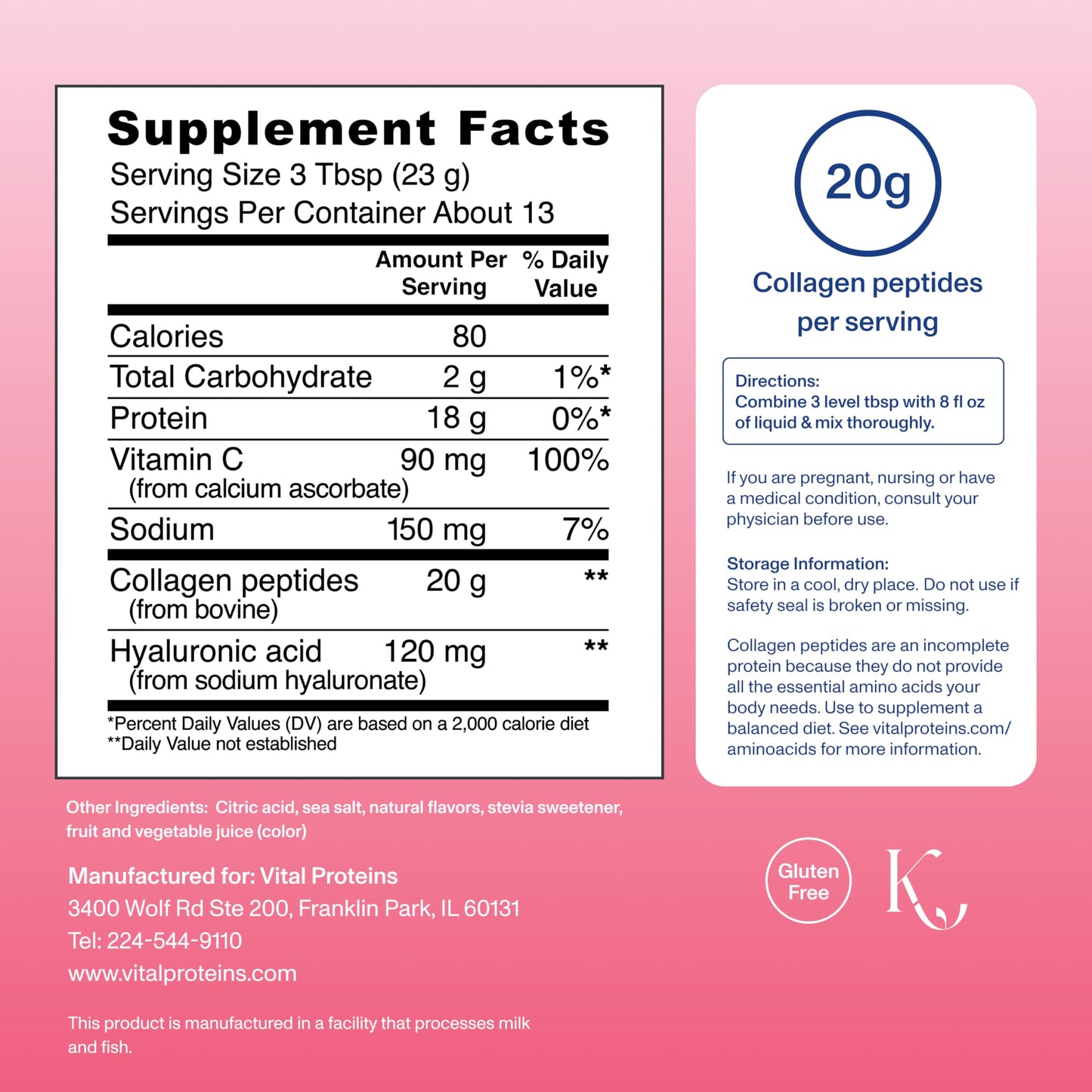 Vital Proteins Collagen Peptides Advanced, Hydrolyzed Peptides with Hyaluronic Acid and Vitamin C - Strawberry Lemon Flavor Powder 10.5 oz (13 Servings)