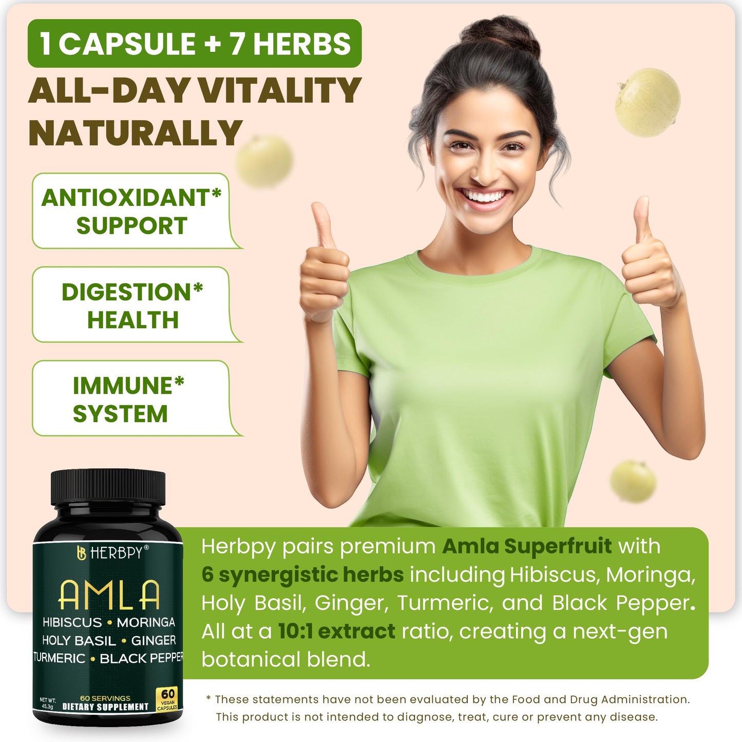 Herbpy 7in1 Amla Superfruit Extract Supplement Capsules, 60 Count