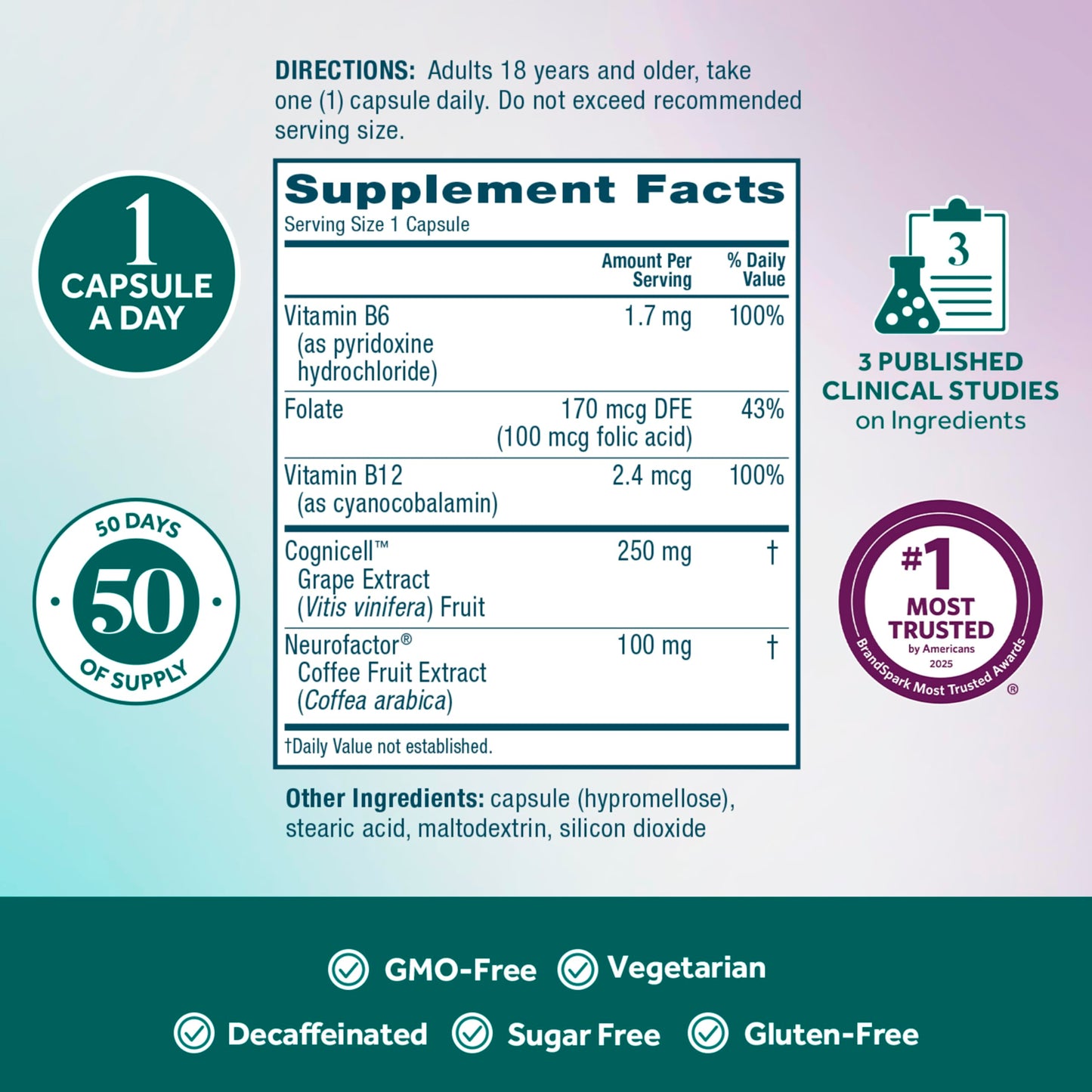 NEURIVA Memory 3D Brain Supplement Capsules, 50 Count