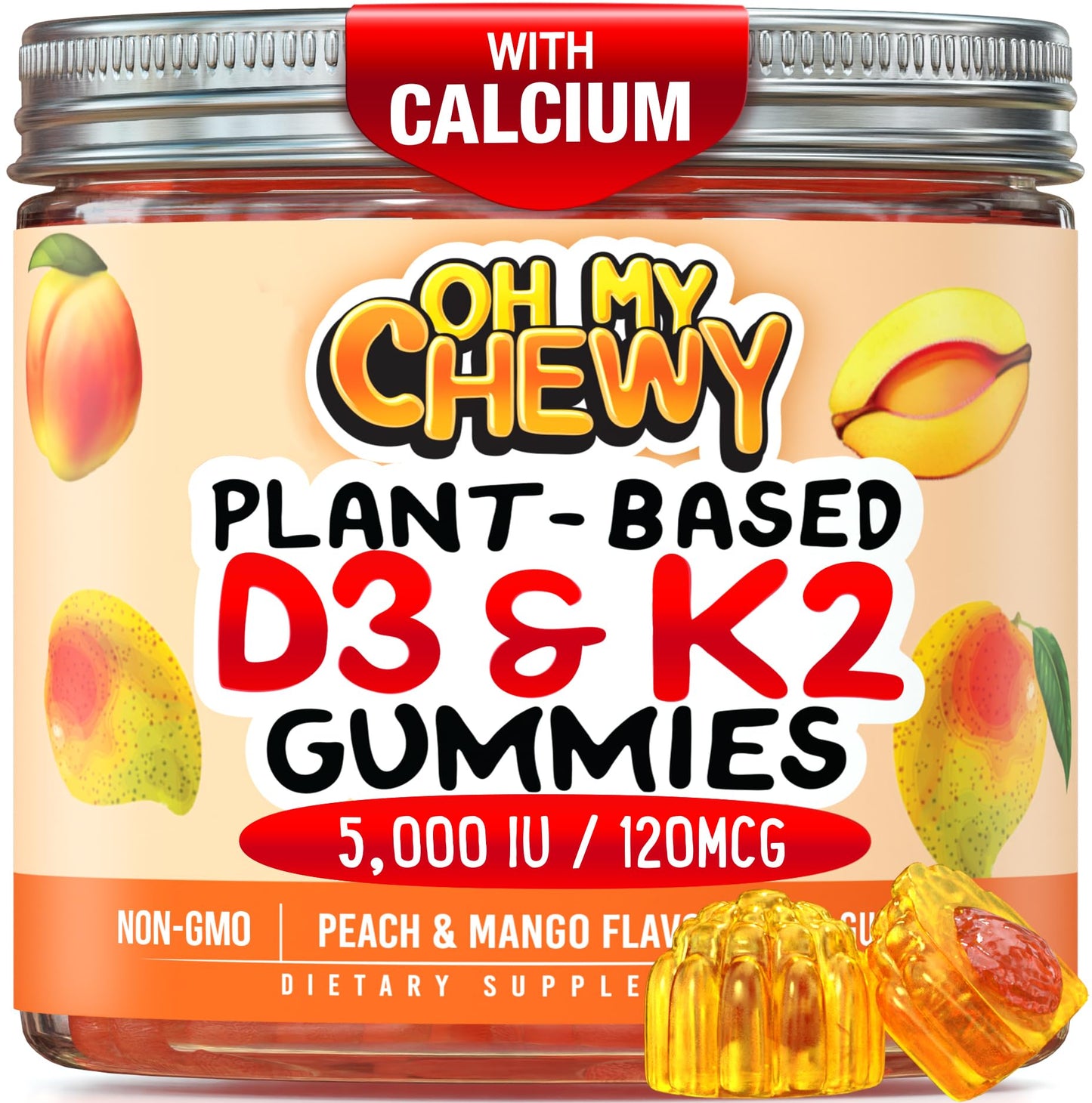 OH MY CHEWY Center-Filled Vitamin D3 K2 & Calcium Gummies 120 Count
