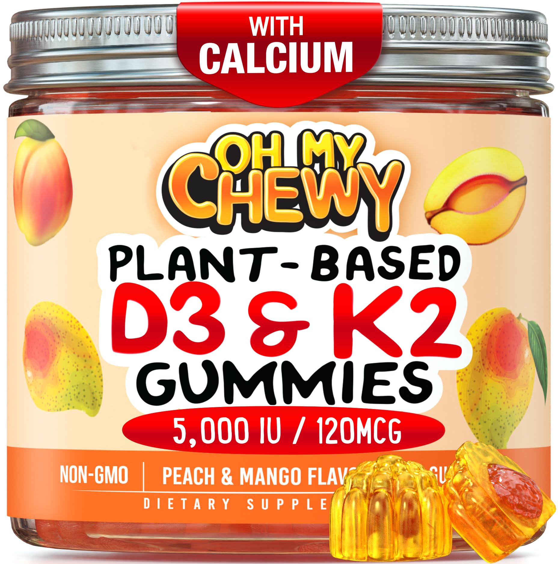 OH MY CHEWY Center-Filled Vitamin D3 K2 & Calcium Gummies 120 Count