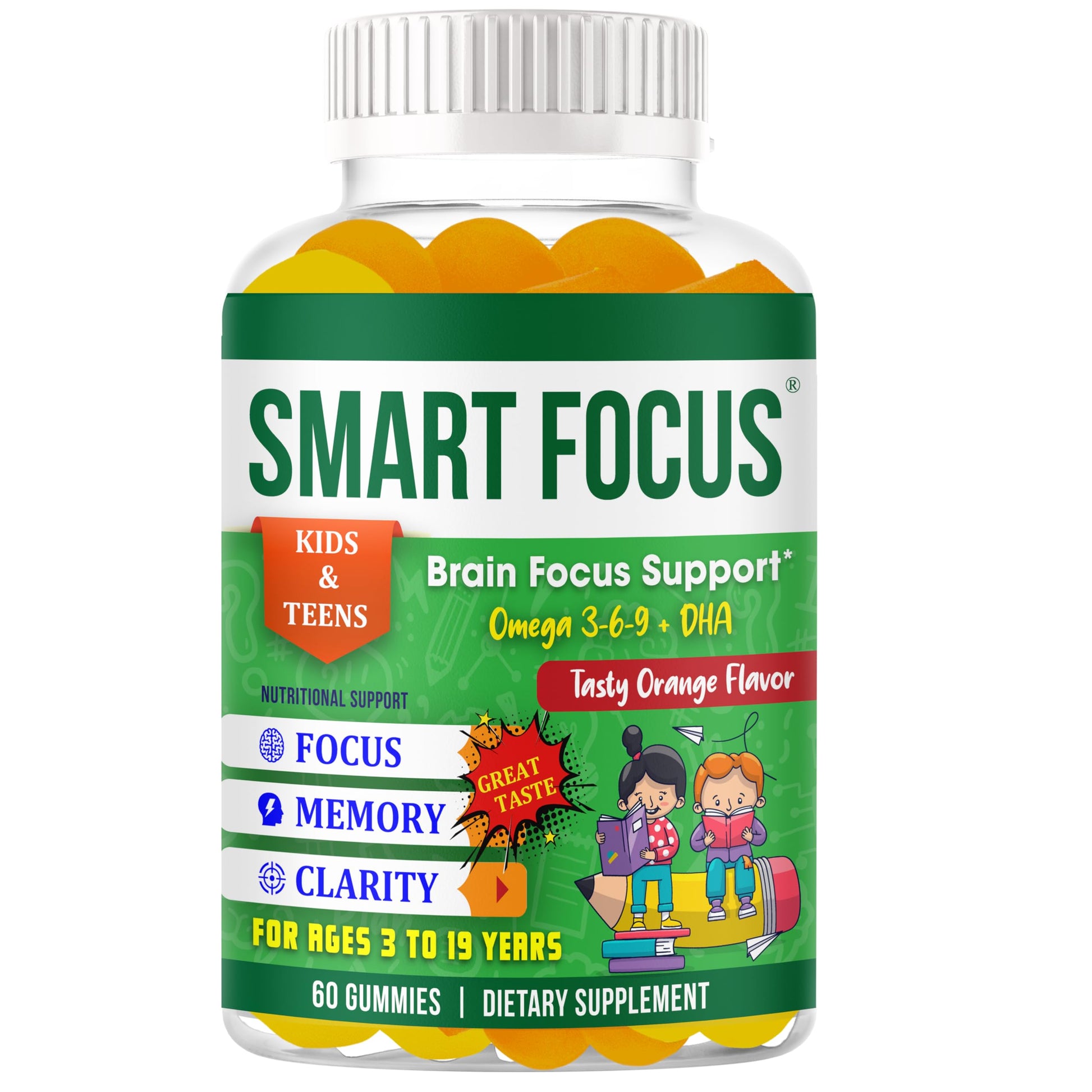 Generic Smart Focus Gummies for Kids & Teens Omega-3 DHA, 60 Gummies