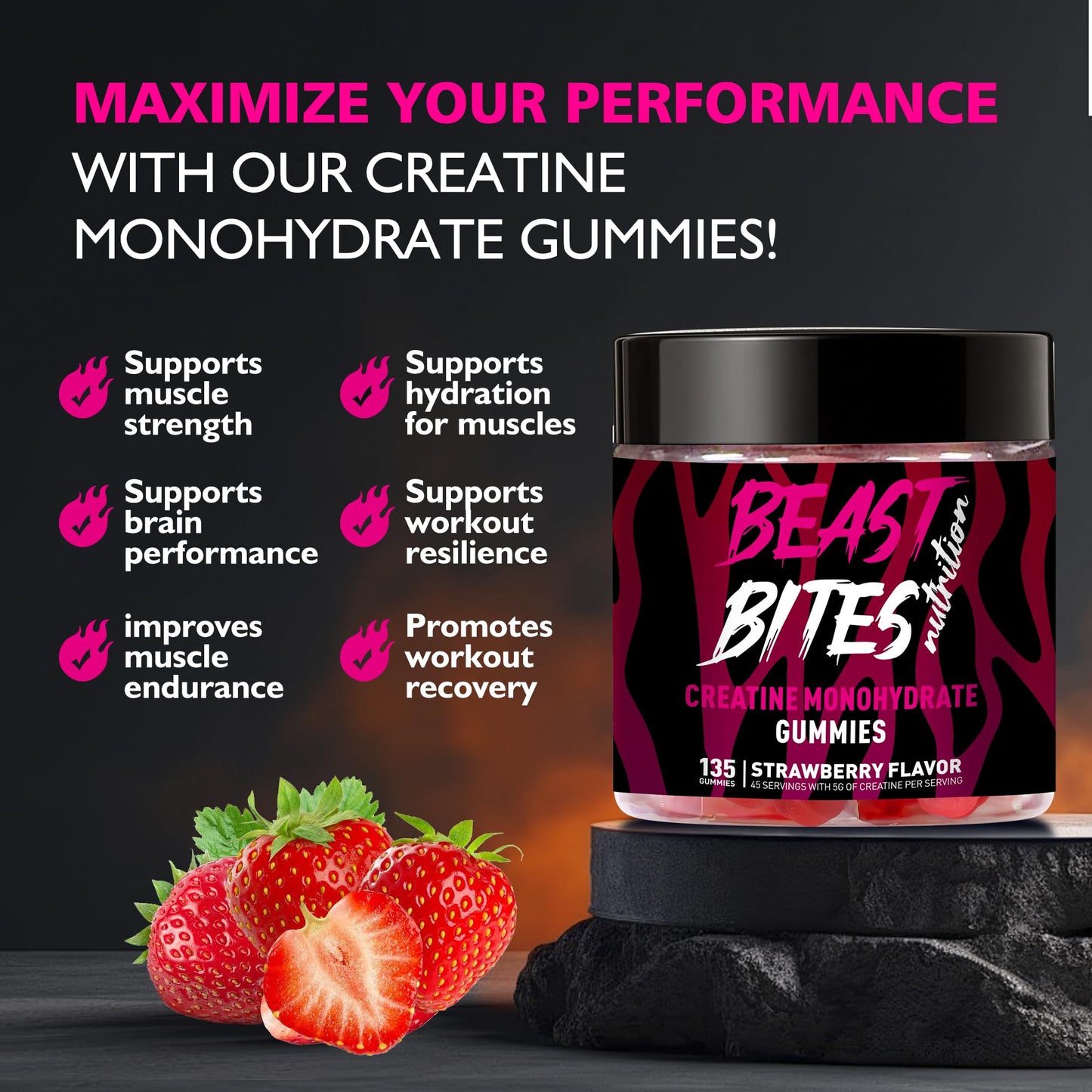 BEAST BITES Nutrition Creatine Monohydrate Gummies 135 Count