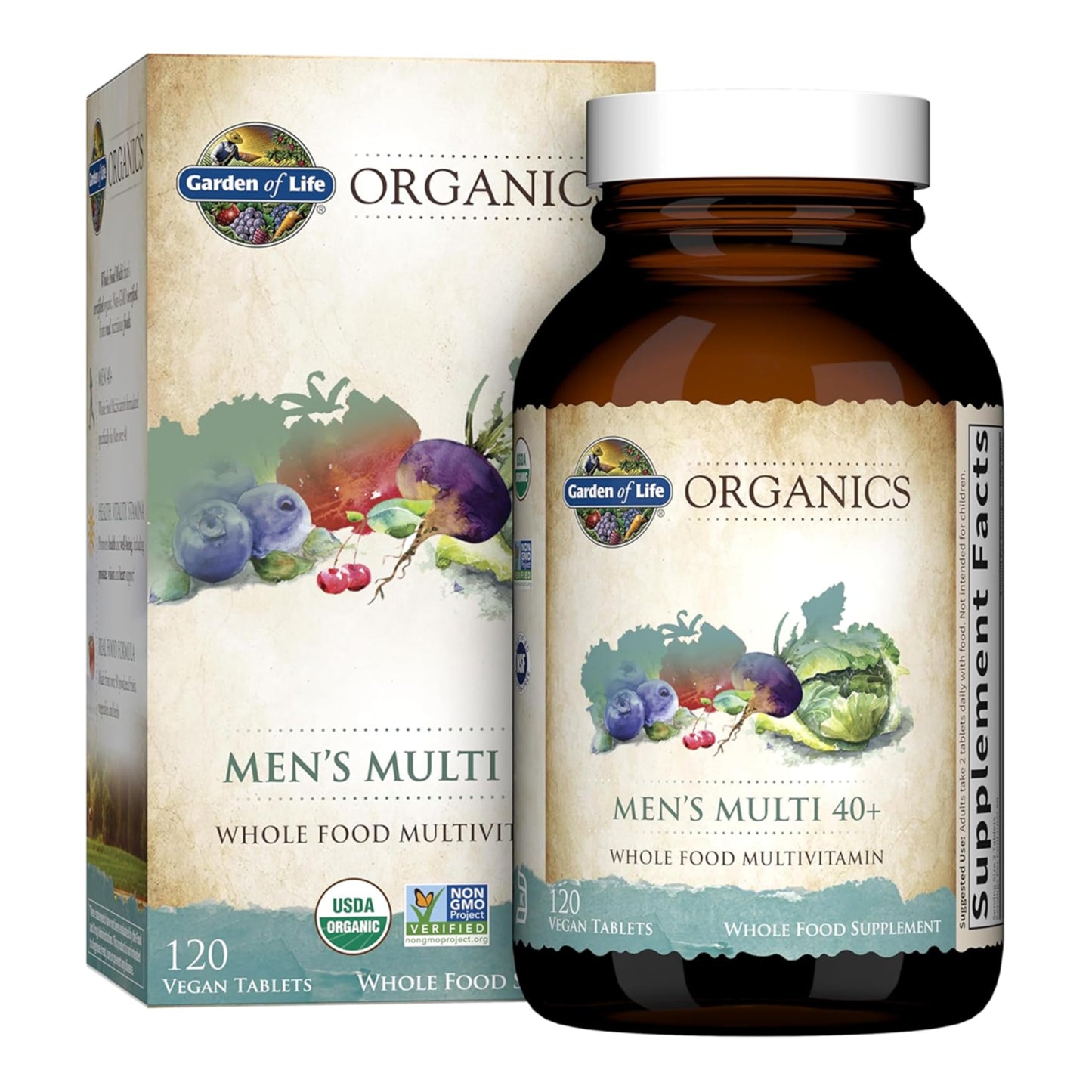 Garden of Life Organics Whole Food Multivitamin for Men 40+ 120 Tablets