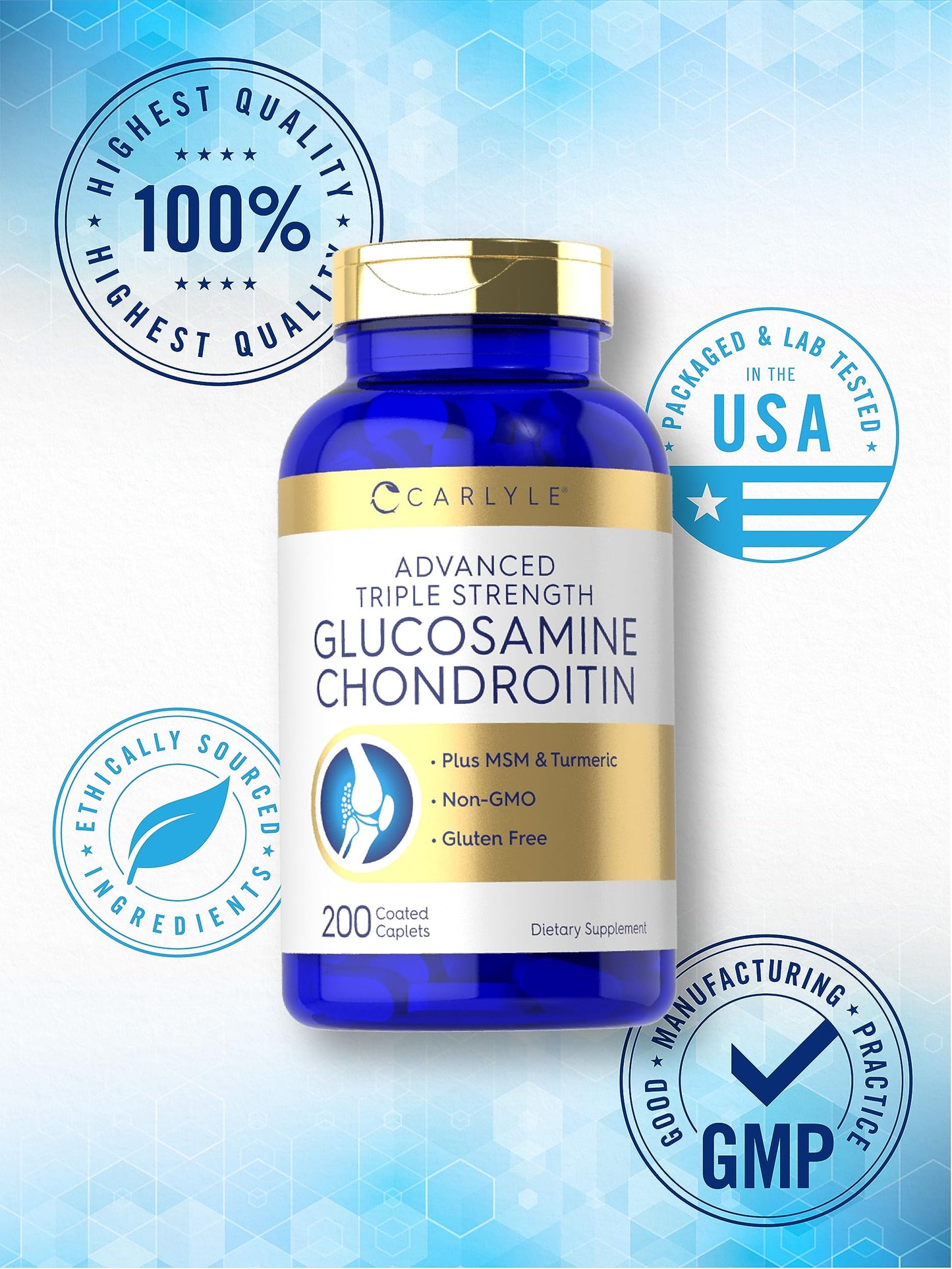 Carlyle Glucosamine Chondroitin MSM Turmeric Caplets 200