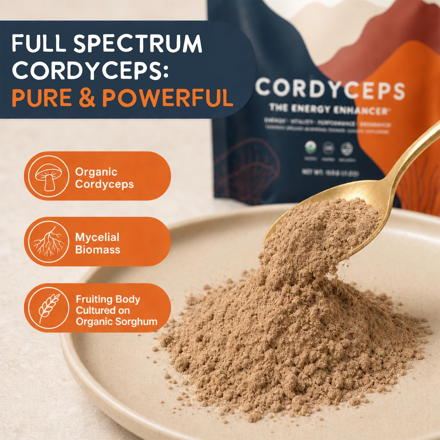 Ohana Mushrooms Cordyceps Organic Mushroom Powder Blend, 16 oz