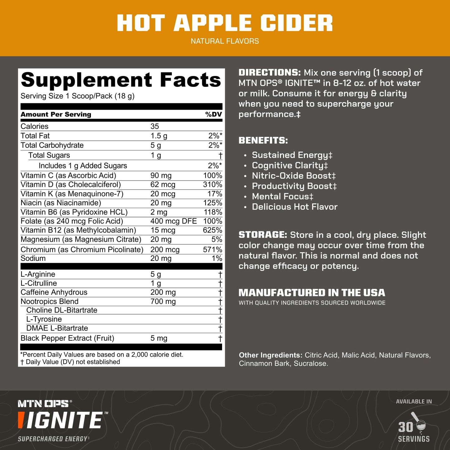 MTN OPS Hot Ignite Focus & Energy Coffee, Apple Cider Powder 19