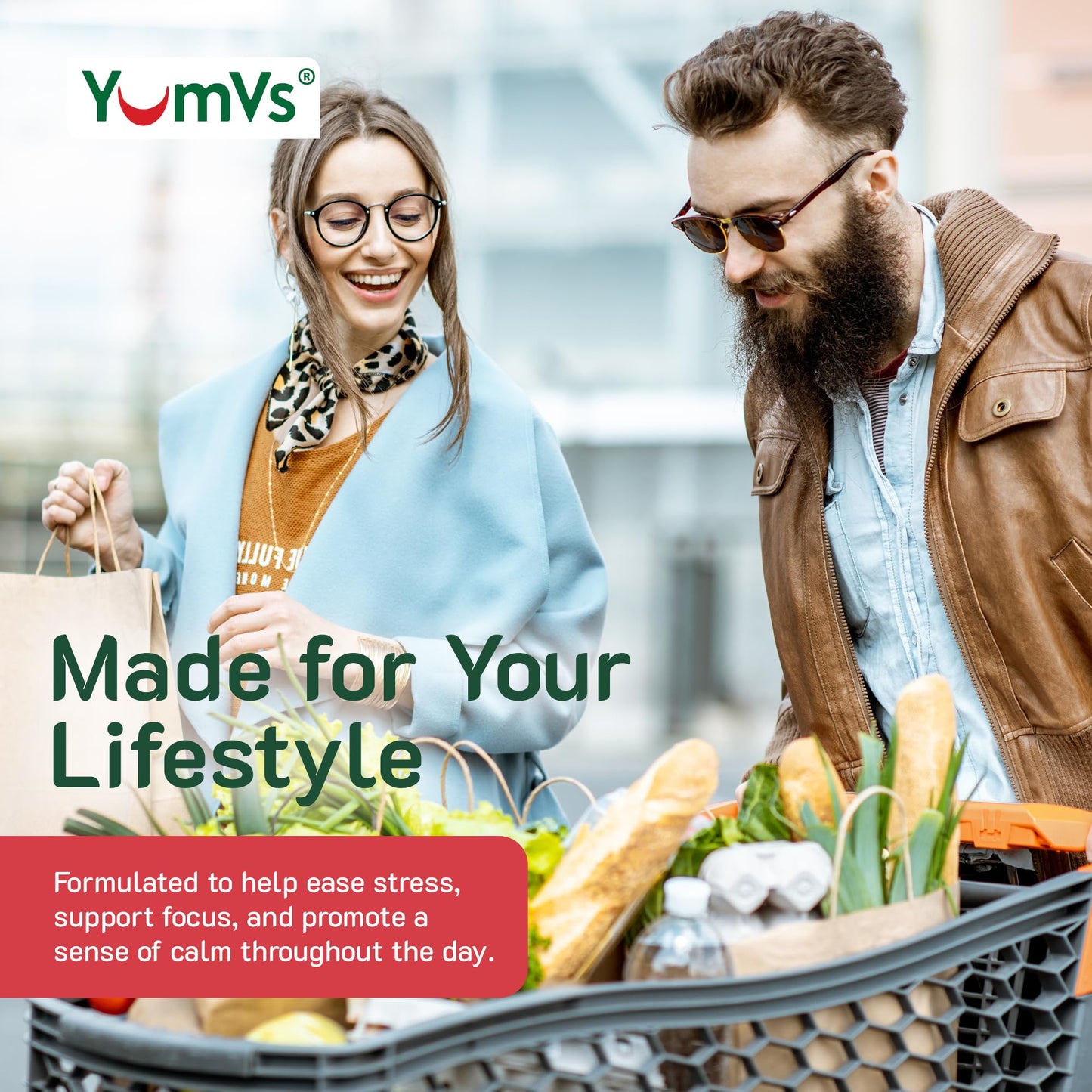 YUM-V'S De-Stress Gummies with GABA, L-Theanine and Lemon Balm - Mixed Berry Flavor - Calming Gummies for Adults and Teens - Gluten Free Non-GMO Vegetarian Mood Support Relax Supplement, 42 Count