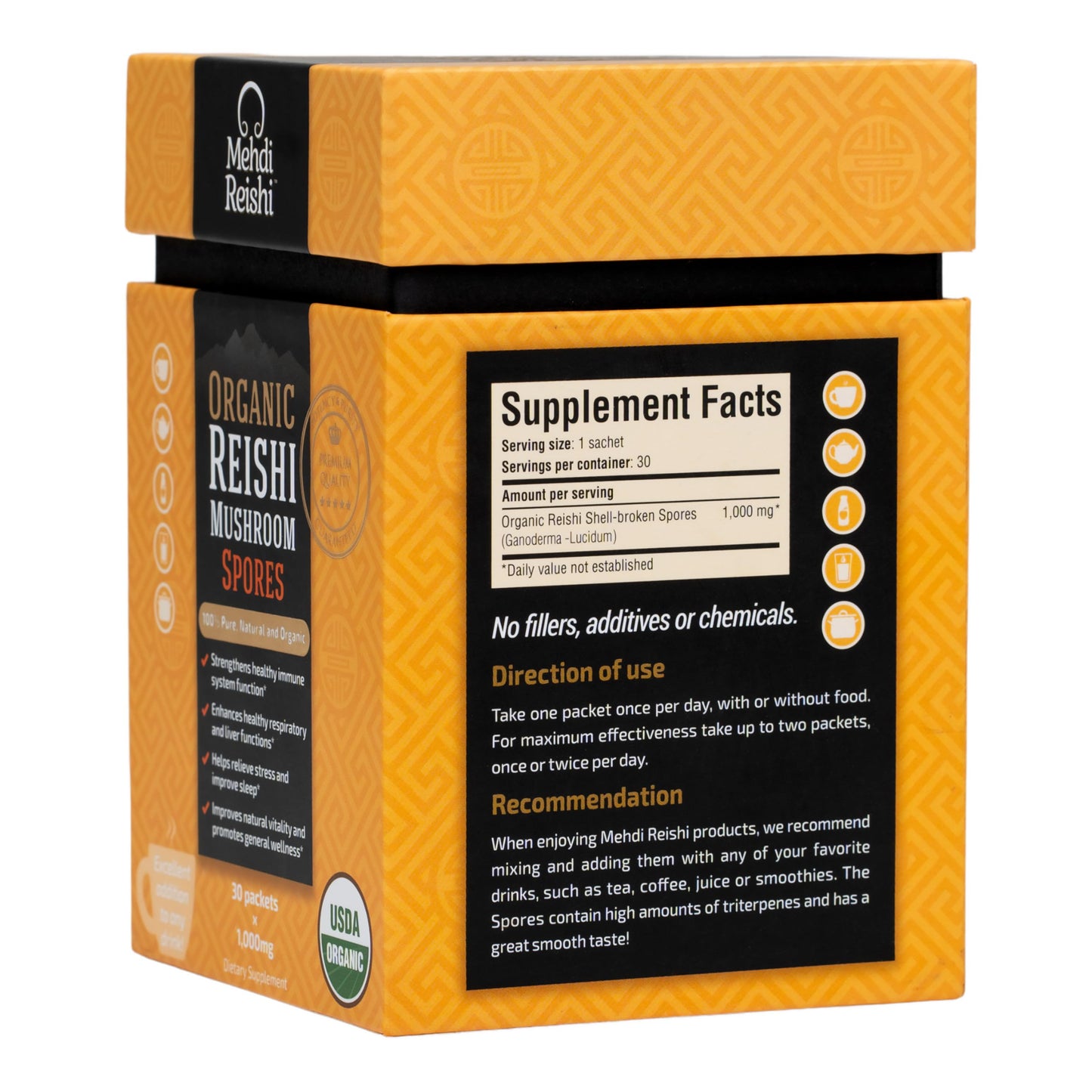 Mehdi Reishi Organic Reishi Spore Powder - High Potency Triterpenes, 30 Count